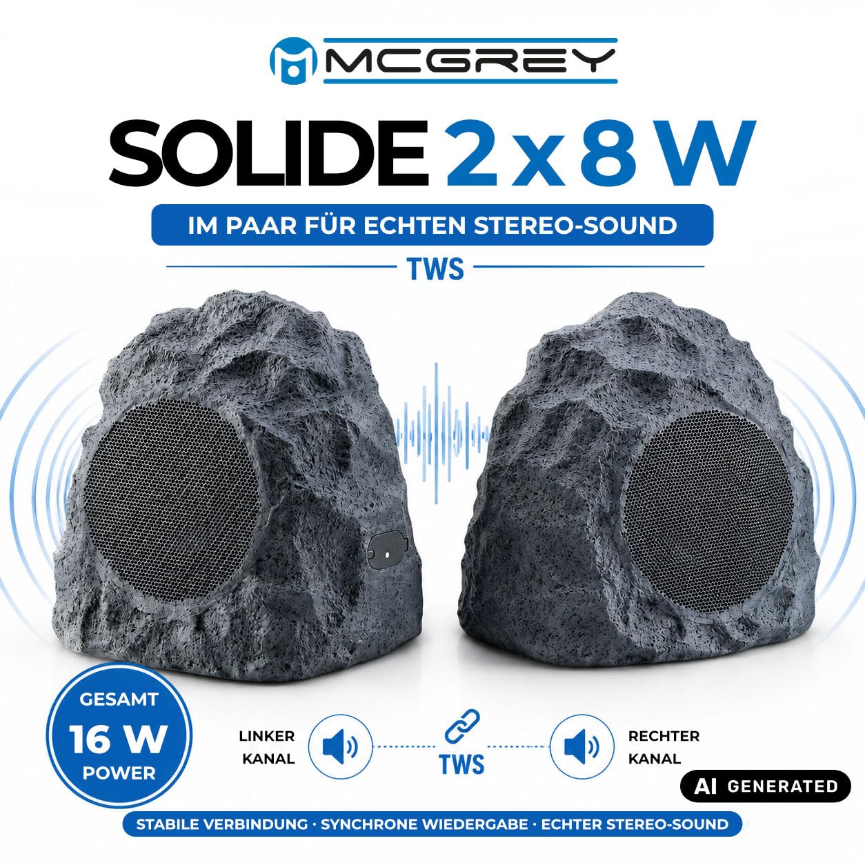 McGrey SSB-420 GY/ED Bluetooth Gartenlautsprecher Paar, Steinoptik, IPX5