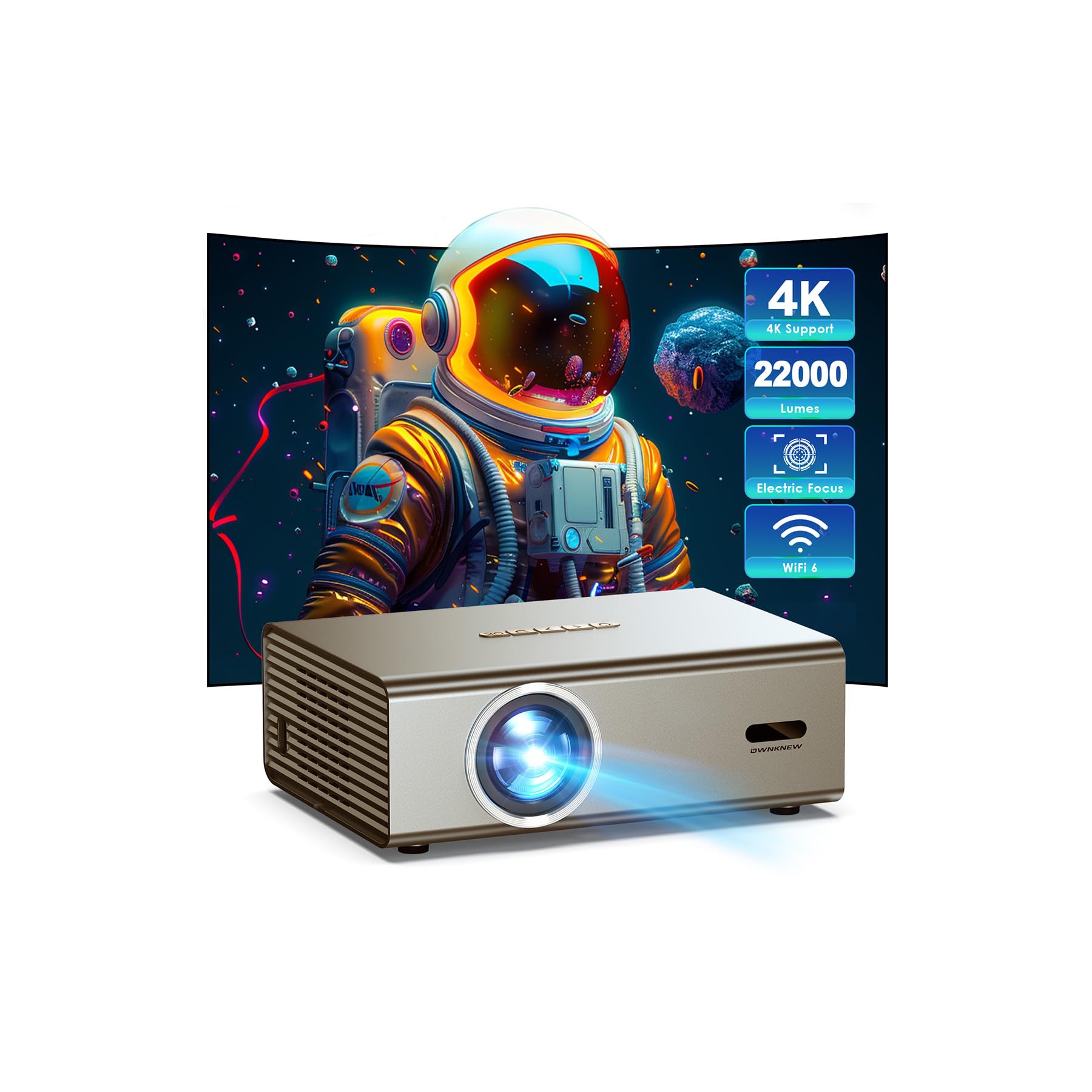 4K Support Projector with WiFi and Bluetooth, Outdoor Projector for Outside