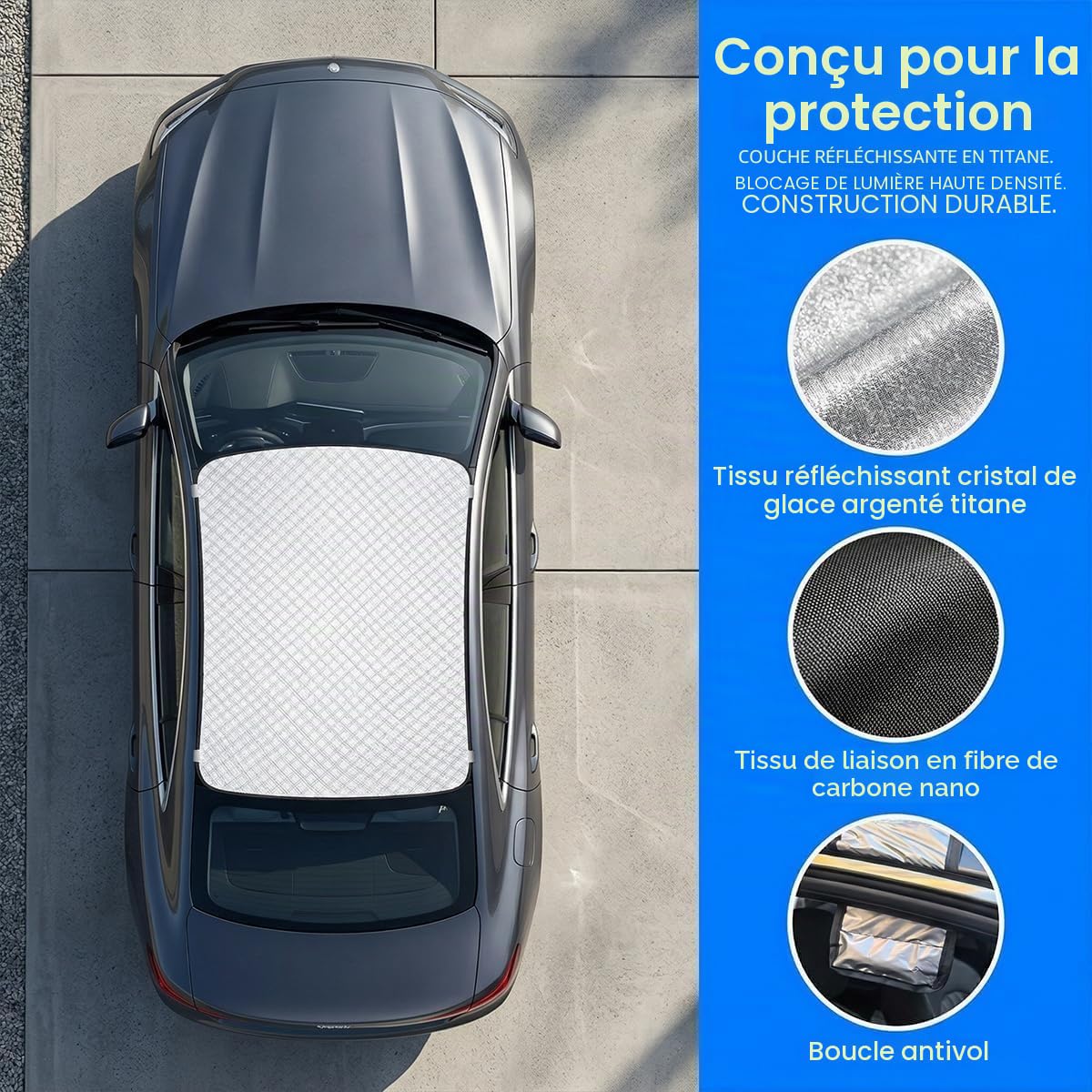 Pare-Soleil pour Toit Ouvrant pour Fiat Topolino 2023, Couverture Panoramique, Protection Thermique et Sangles, Isolation Chaleur,A