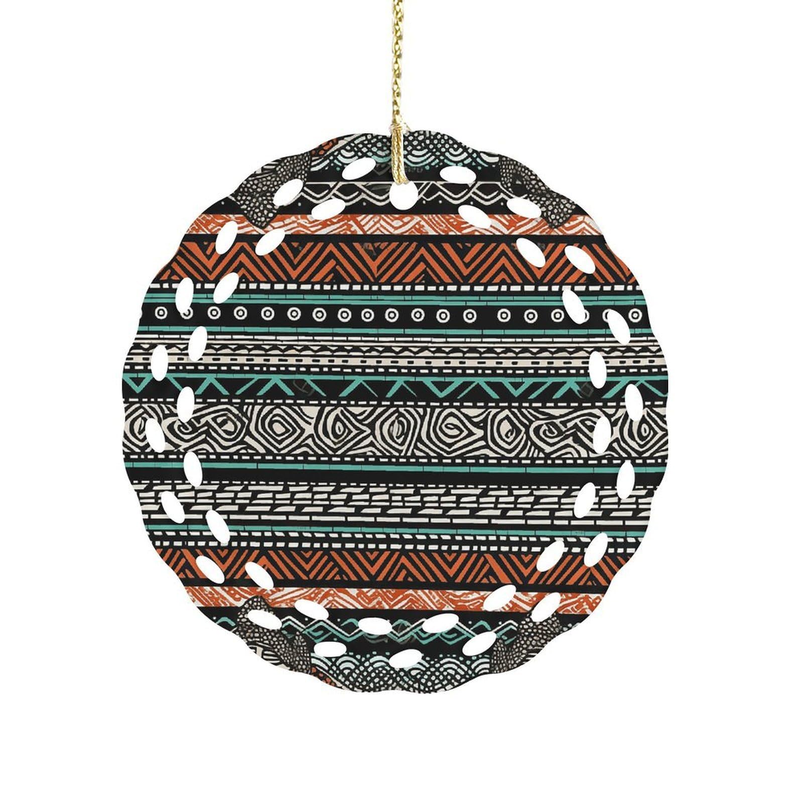 Fodpand Women's Style Ethnic Turtle Striped Ceramic Ornament For Home Decor 3.2" Round Tree Decoration Christmas Ornaments For Men Double-Sided Design