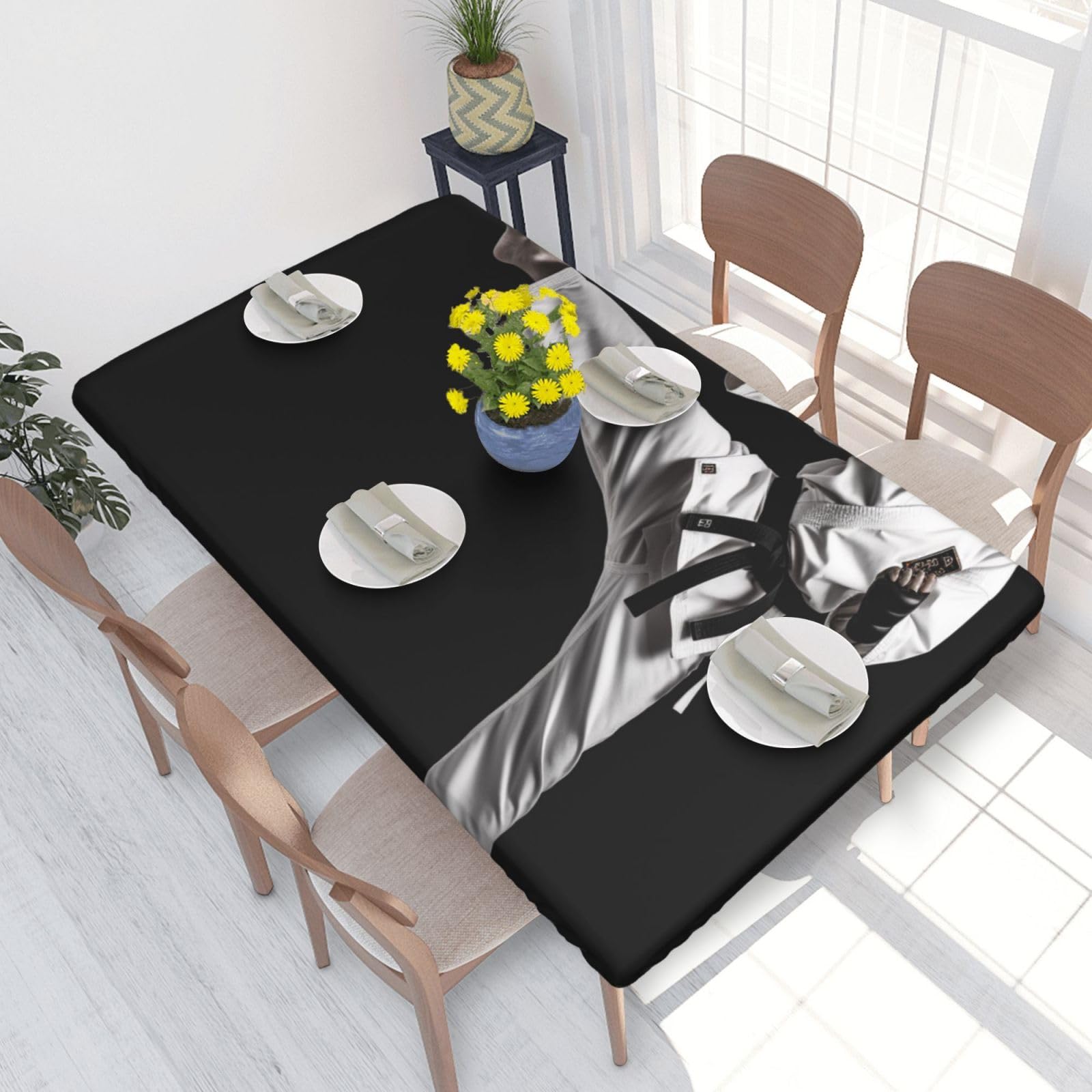 WPKJU Taekwondo Martial Arts Printed Tablecloths 4ft Rectangular Table Covers Washable Polyester Decorative Table Cloth for Dining Table Picnic Wedding