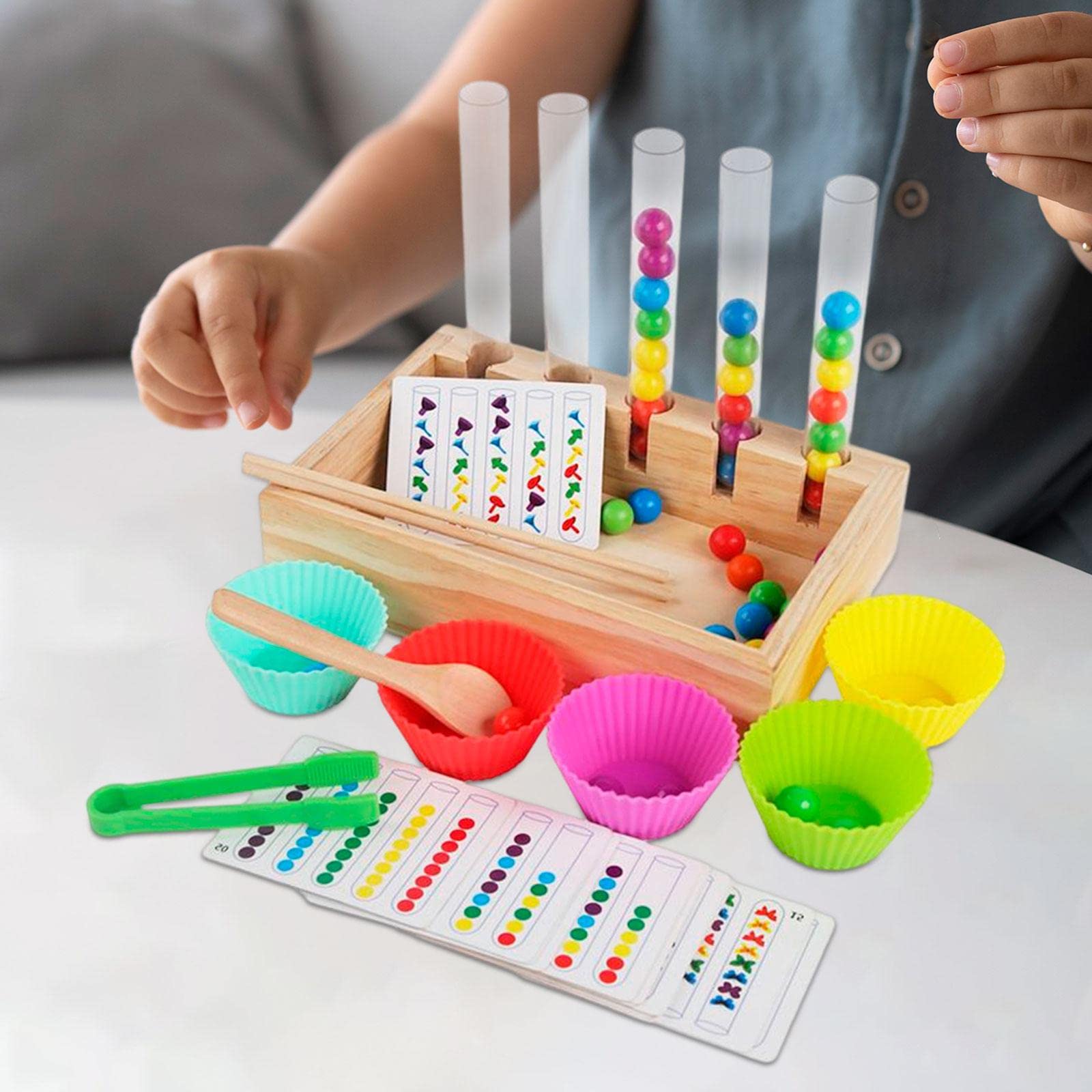 Amagogo Rainbow Clip Bead Puzzle Juego de Mesa, Entrenamiento Lógico Pensamiento Montessori Juguete para niños pequeños