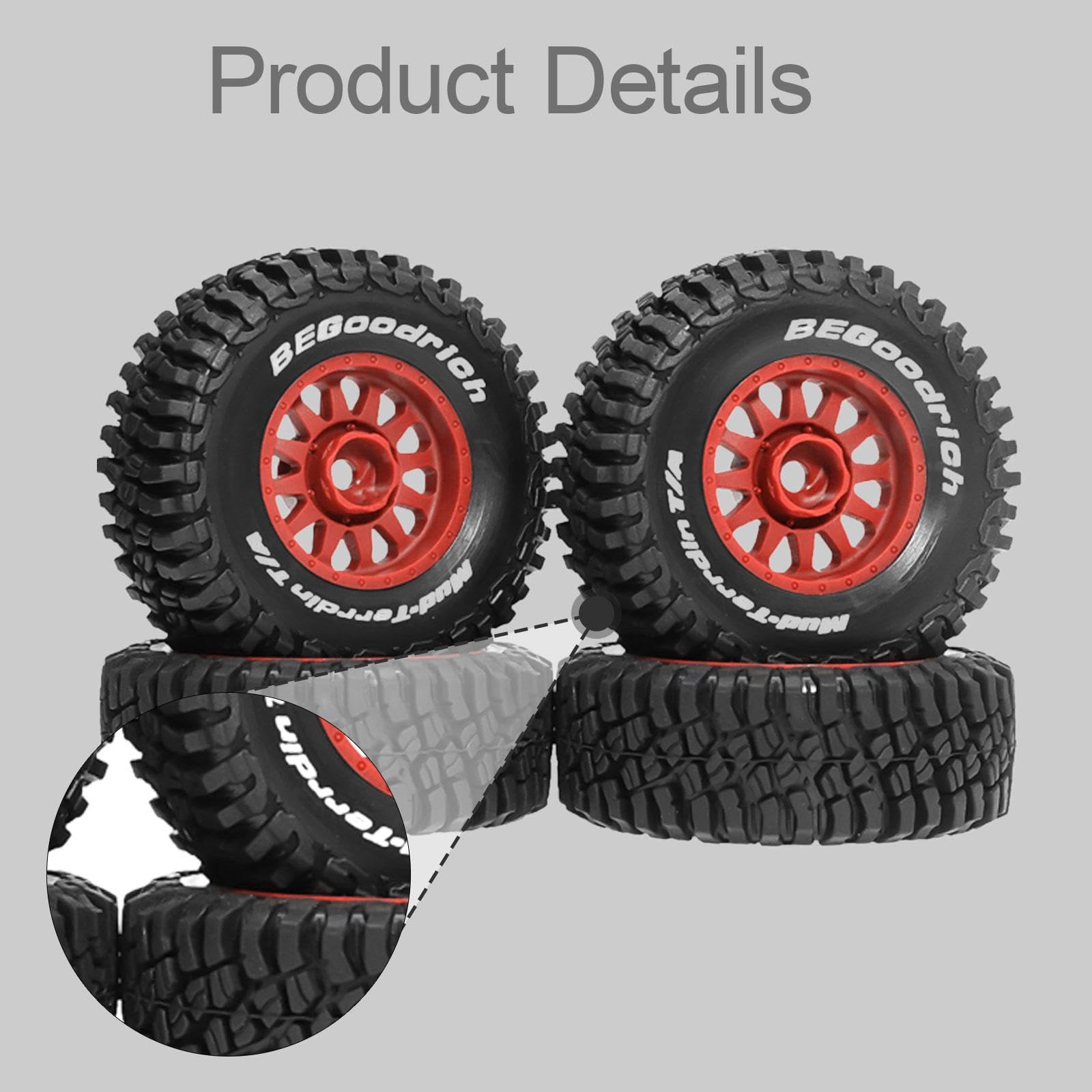4 Pezzi RC Car Tires Ruote E Pneumatici per Auto Radiocomandate Ricambio Robusto Mozzi Universali Facile Montaggio Adatti per Modellismo su, Rosso