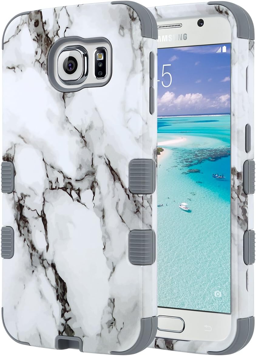 ULAK Galaxy S6 Case, Shockproof Hybrid Case fit for Galaxy s6 3in1 Hard PC Soft Silicone Hybrid Protective Cover with Raised Bevel Impact Protection for Samsung Galaxy S6 G920A, G920T-Artistic Marble