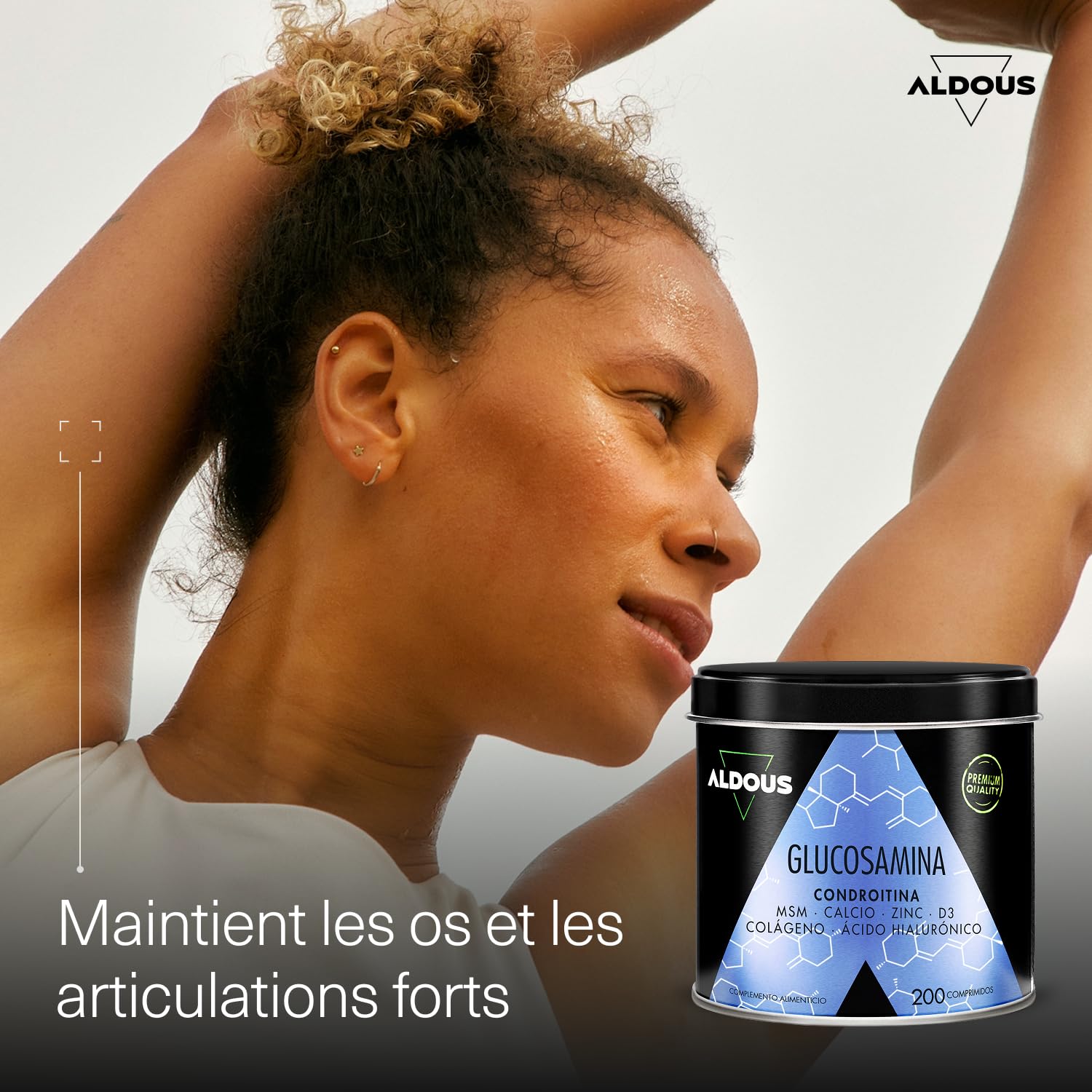 Glucosamine Chondroïtine MSM - 200 comprimés XL - Collagène, Acide Hyaluronique, Zinc, Calcium et Vitamine D3 - Anti-inflammatoire naturel - Pour les os et les articulations - Sans plastique - ALDOUS
