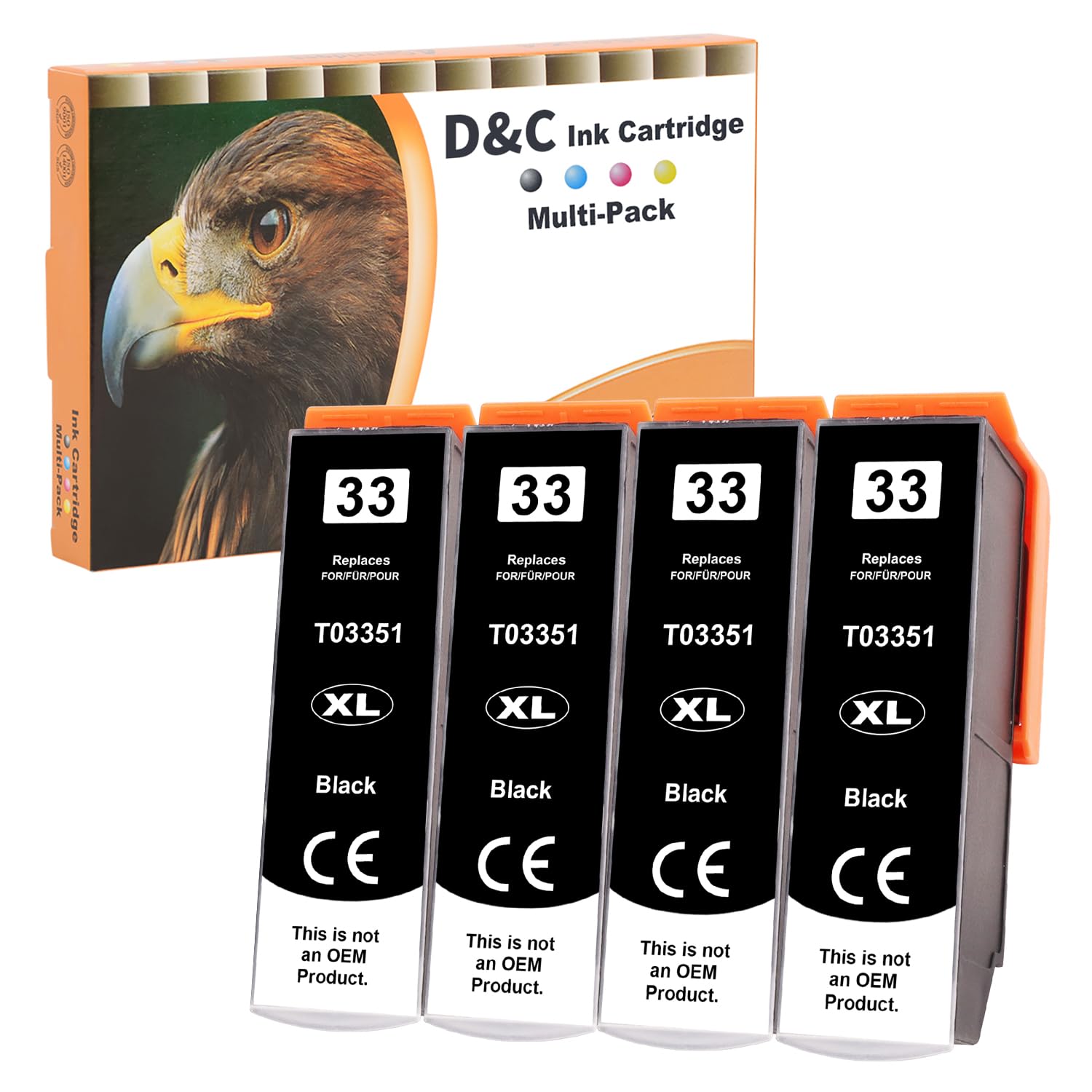 D&C 33XL Druckerpatronen kompatibel mit Epson 33XL Schwarz Patronen für Expression Premium XP-7100 XP-830 XP-530 XP-540 XP-630 XP-645 XP-640 XP-900 XP-635 (4 Schwarz)