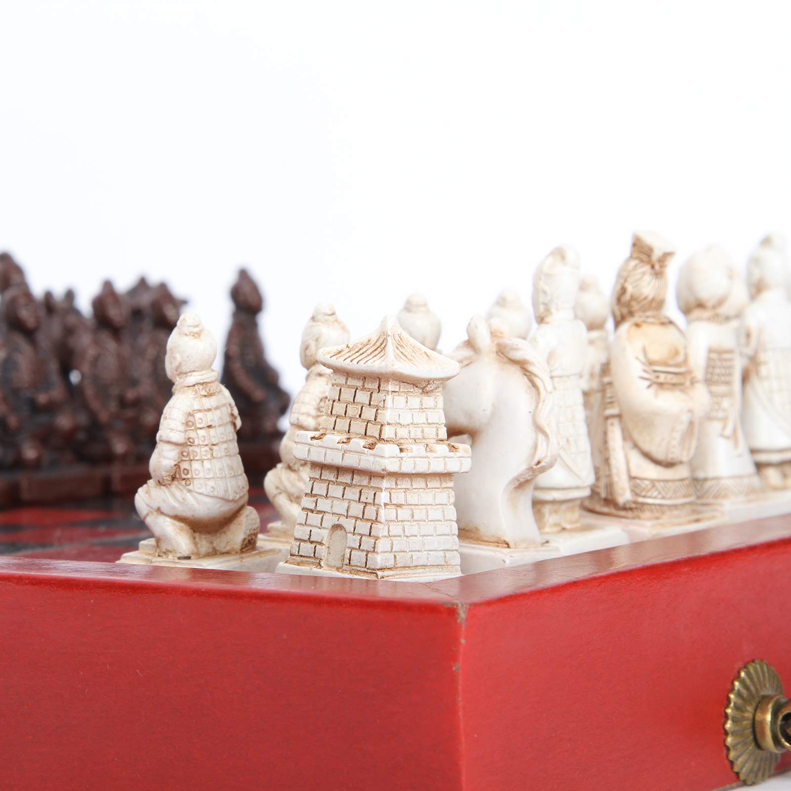 Jeu D'échecs Rétro Chinois 32 Pièces En Terre Cuite Rouge - Déco Antique