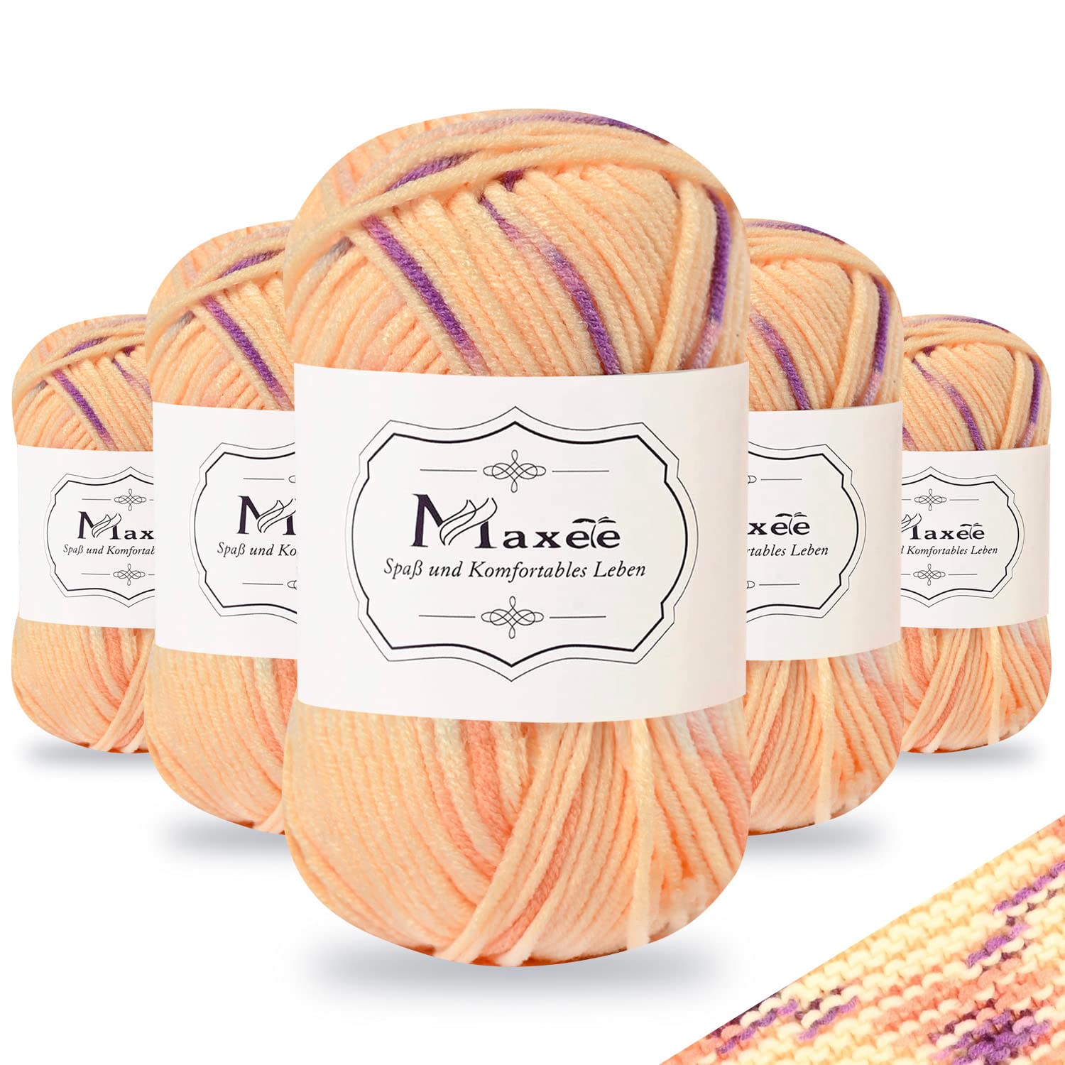 Maxee Handstrickgarn, 50 g Häkelgarn, Bunt Farbverlauf Acrylgarn zum Stricken, Weicher Wolle zum Häkeln, Mehrfarbiges Garn zum Stricken Häkeln und Basteln