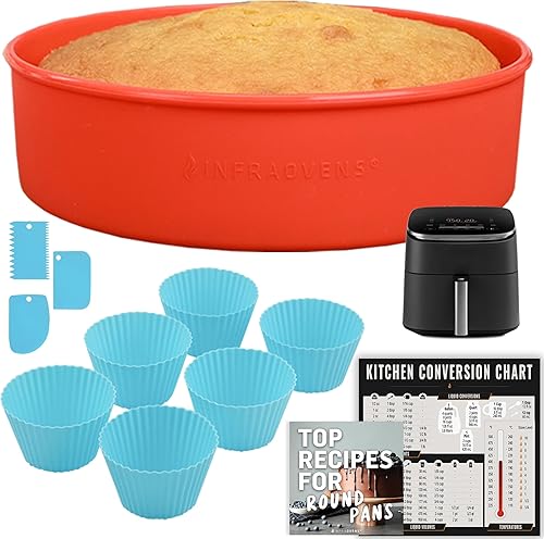 Miniatura 7 de INFRAOVENS Moldes redondos de silicona para pasteles y cupcakes – Moldes antiadherentes para hornear con tabla de conversión de cocina y folleto de