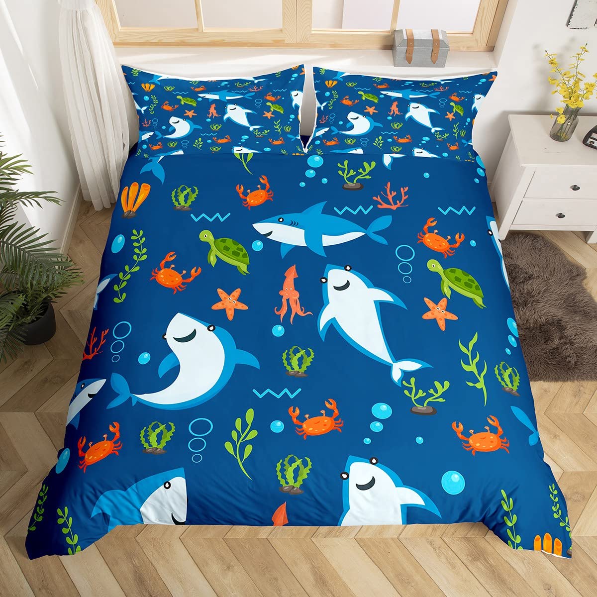 Set di biancheria da letto per bambini con motivo squalo e tartaruga marina di Homemissing, copripiumino per ragazzi e ragazze, decorazione per la camera da letto, motivo creature oceaniche