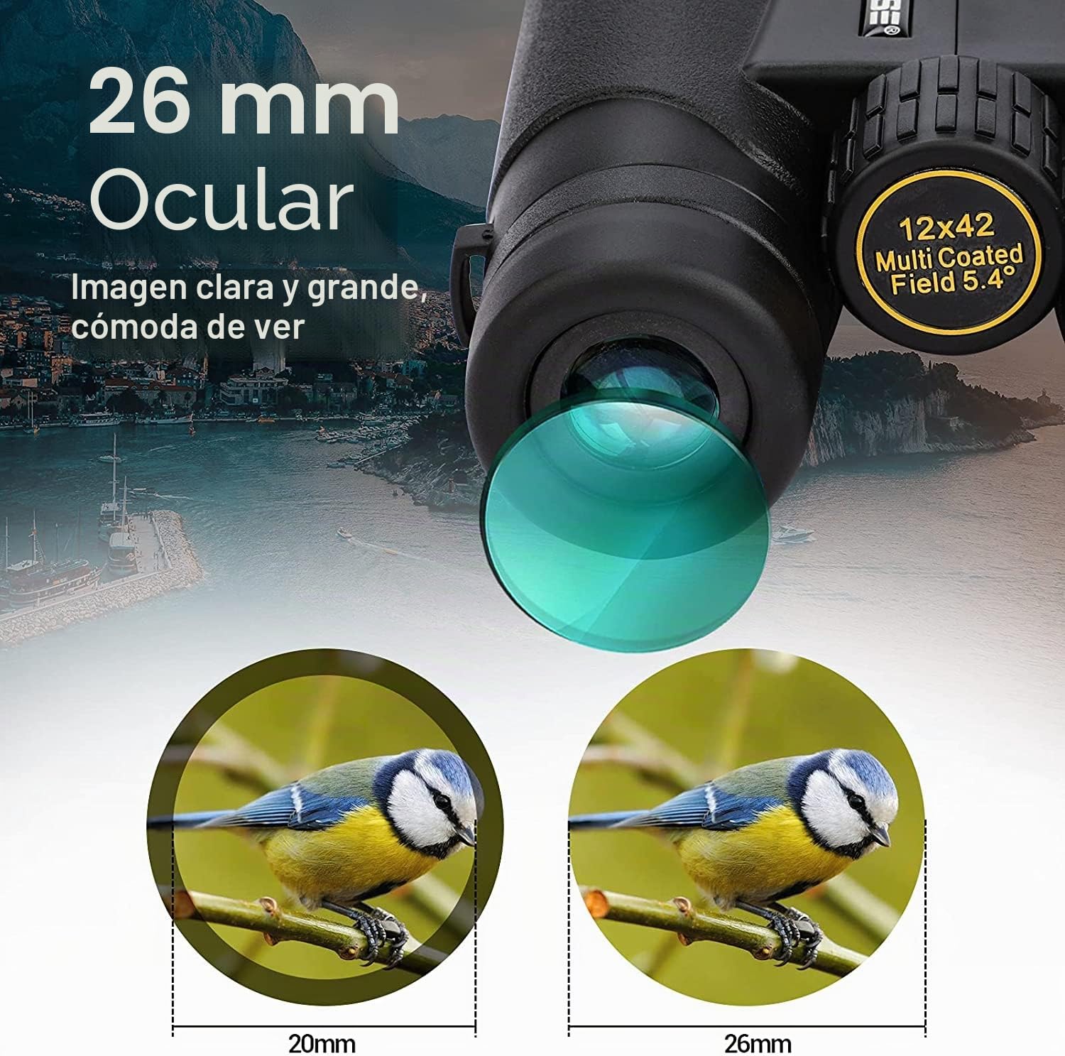 Prismáticos 12x42 con Adaptador Móvil para Adultos y Animales | Prisma BAK4 y FMC para una Visión Clara y Nítida en Aves, Viajes y Teatro
