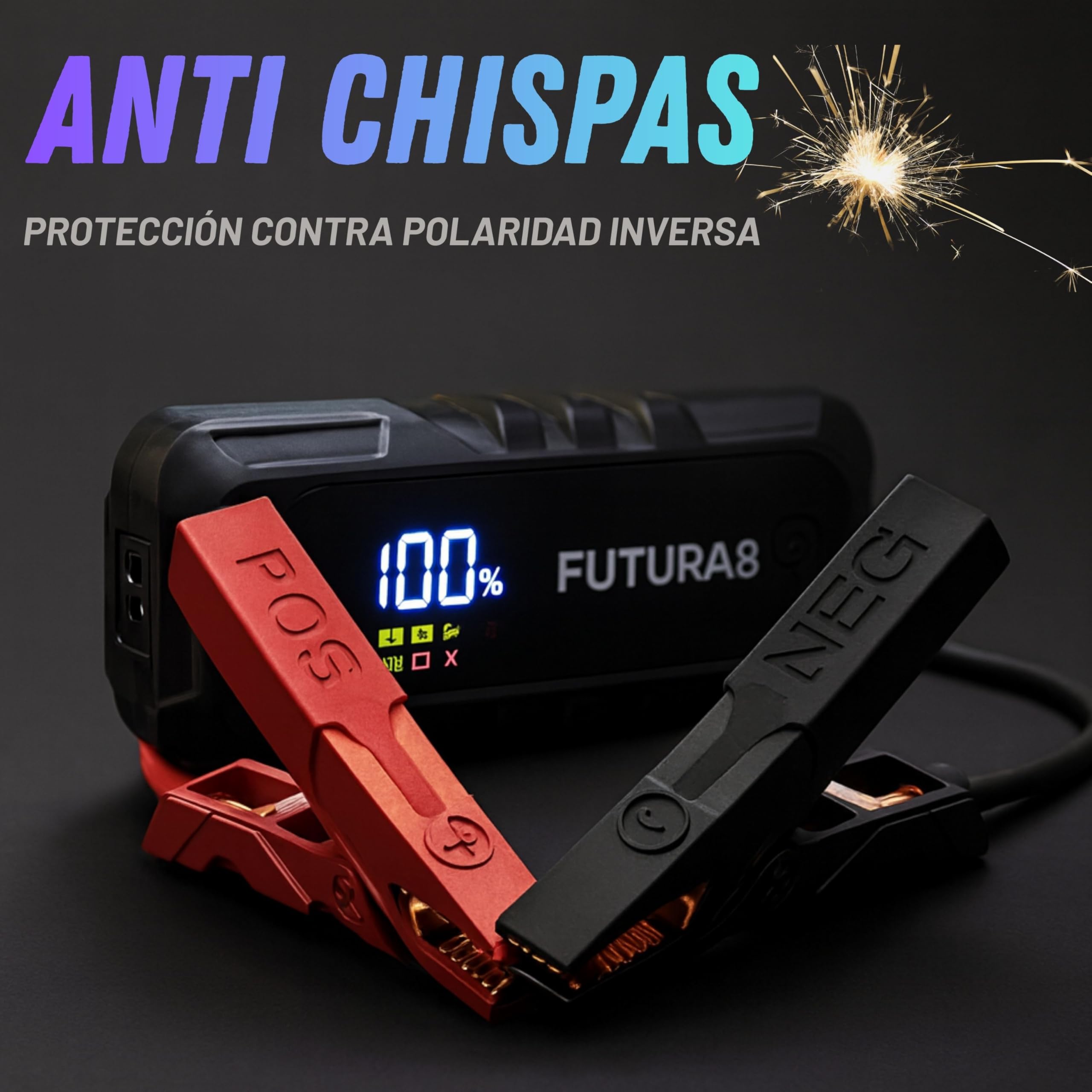 Arrancador de Baterias de Coche 4000A, Jump Starter 12V 24000mAh, Todo Gasolina y Diésel 8L, Coche y Moto, Power Bank USB-C, Linterna LED SOS, Pinzas Antichispas, Cargador y Funda Incluidos