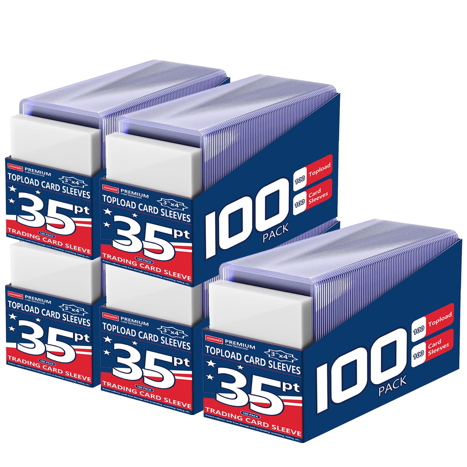1000 Card Sleeves Top Loaders for Cards, 35pt 3"x4" Clear (500Soft+500Hard)