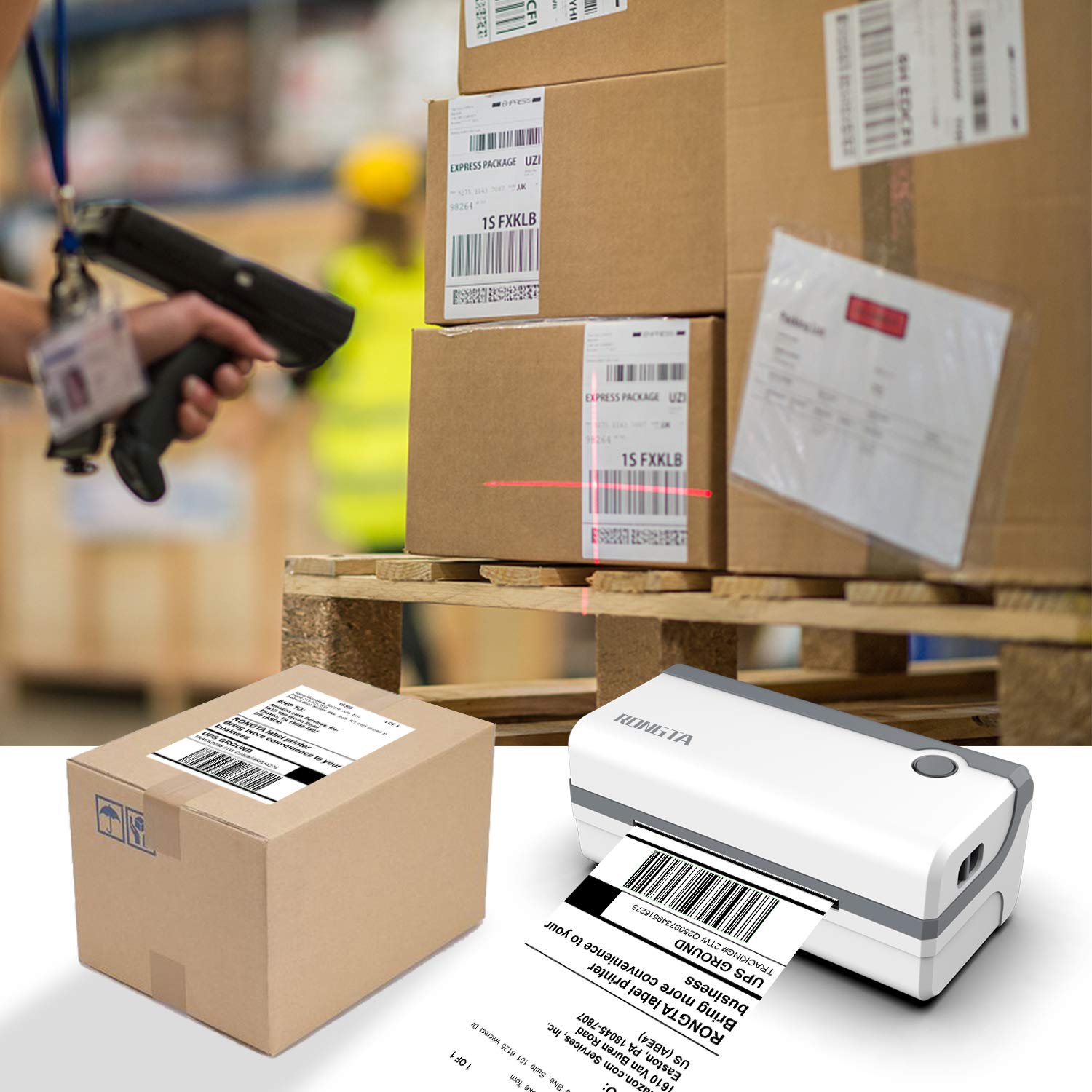 Rongta Thermo-Etiketten, 10,2 x 15,2 cm, 100 Fächerfalz-Etiketten für Thermodirektdrucker, weißes perforiertes Versandetikett, handelsübliche Qualität mit Permanentkleber, 1 Stapel