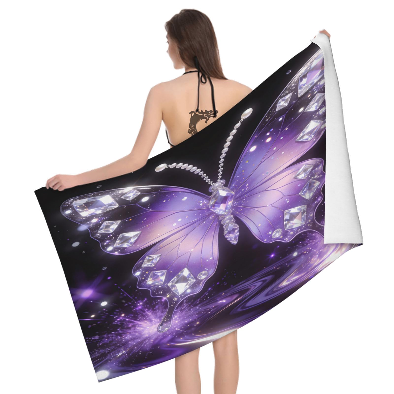 Leichong 3D Butterfly Beach Towel Microfiber Soft Quick Dry for Adults, Chic Bath Towel Lightweight Soft Absorbent for Travel Swimming Pool Sports, 75 x 150 cm