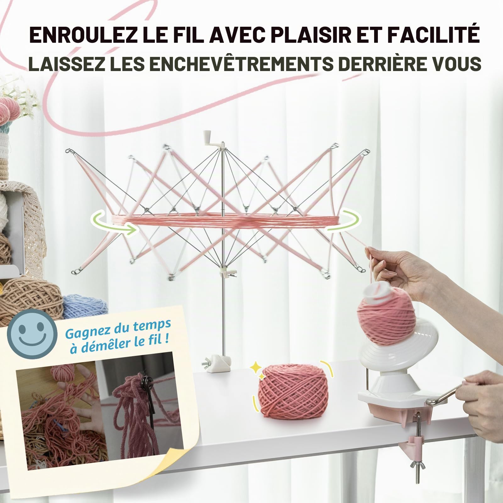 INMAKER Bobinoir à Laine et Dévidoir à Laine, Enrouleur Pelote de Laine | 4oz, Plastique ABS Durable, Manuel, Facile à Utiliser, Portable