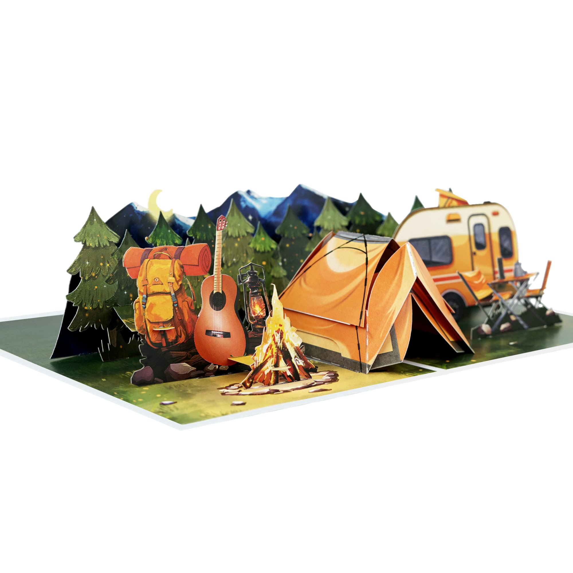 iGifts And Cards Night Camping 3D Pop-Up Card – Campfire, Tent, Vintage Camper Scene – Outdoor Adventure Greeting for Hikers, RV Owners, Nature Lovers