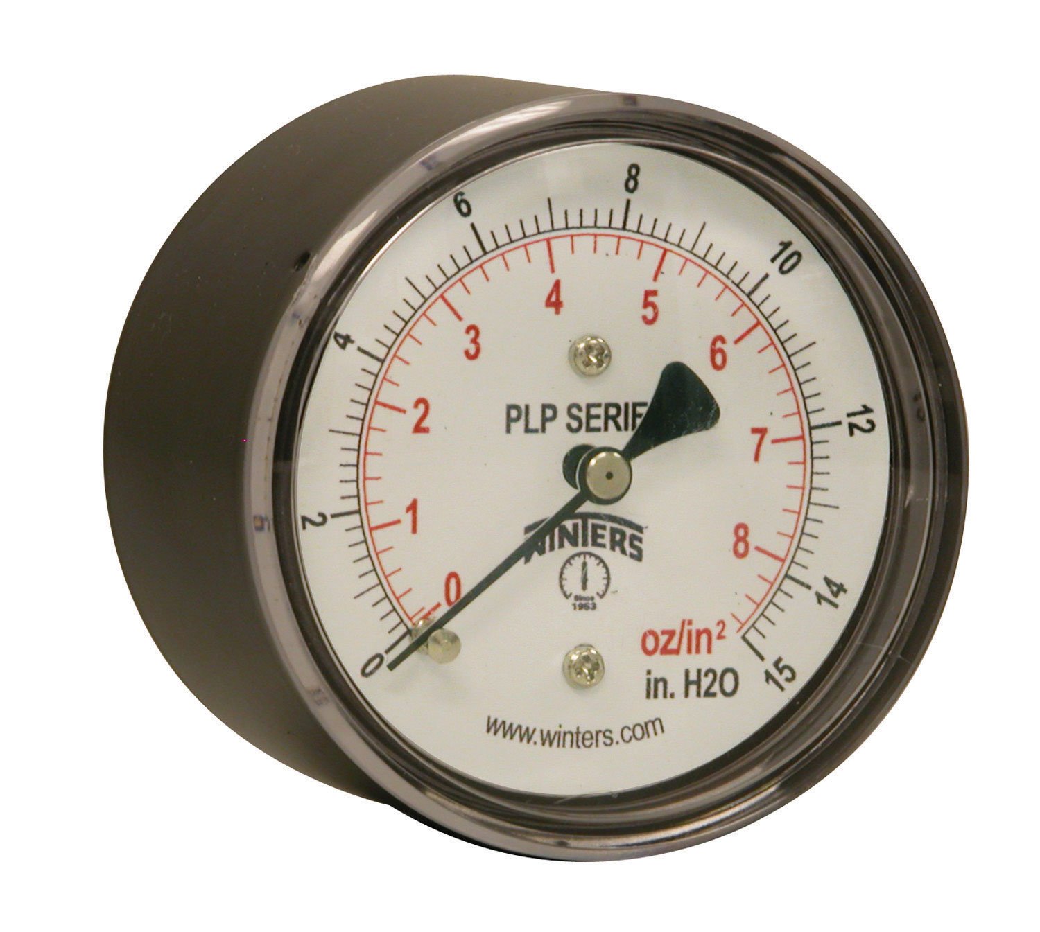 Winters PLP Series Steel Dual Scale Low Pressure Gauge with Brass Internals, 0-15" Water/Oz, 2-1/2" Dial Display, +/- 3-2-3% Accuracy, 1/4" NPT Center Back Mount