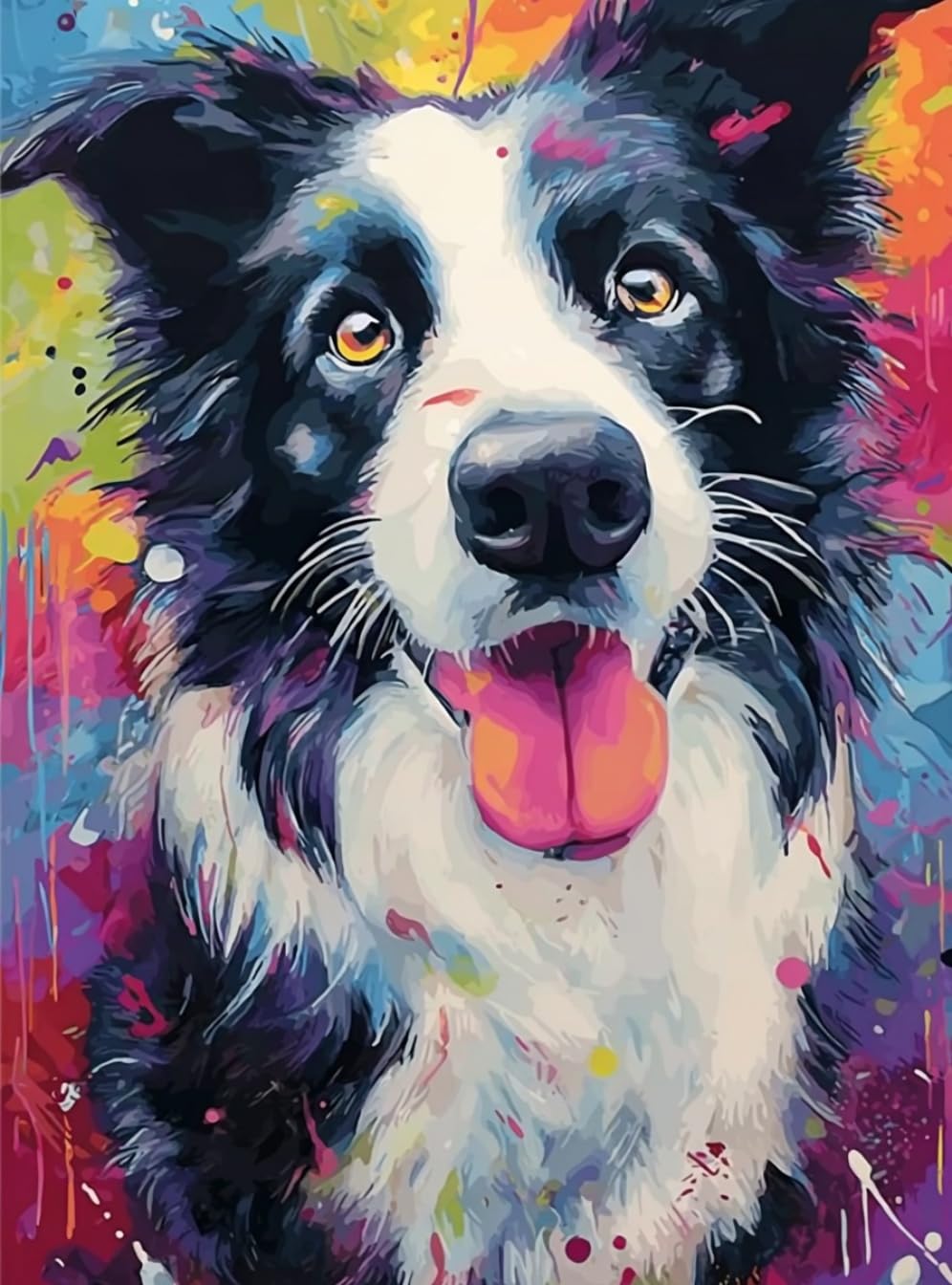 WANGWANGMIAO Paint by Numbers Kit for Adults,Colored Border Collie Image, DIY Painting with Brushes & Acrylic Pigment, 16x20 Inch, Home Decorations Gift，with Frame