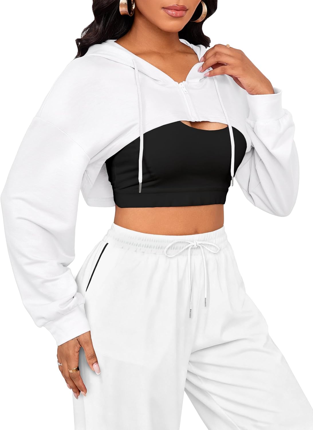 LovelyWholesale Women Cropped Hoodie Zip Up Long Sleeve Crop Top Sweatshirts - Image 4