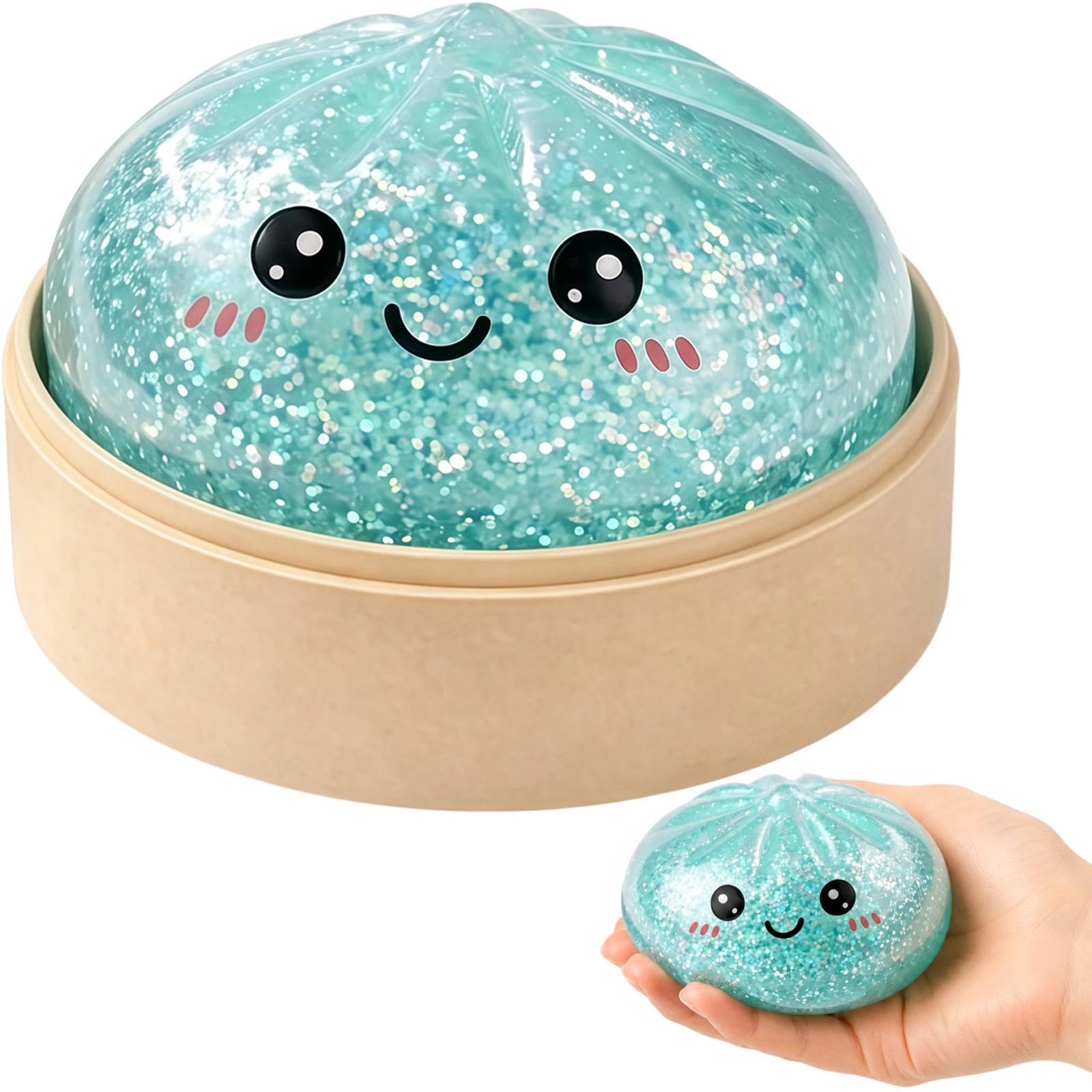 Dumpling Squishy, Giant Simulation Dumpling Decor, Glitter Cyan Transparent Squishy Ornament, Portable Slow Rebound Decorative Model for Desktop Display & Daily Leisure — image 1