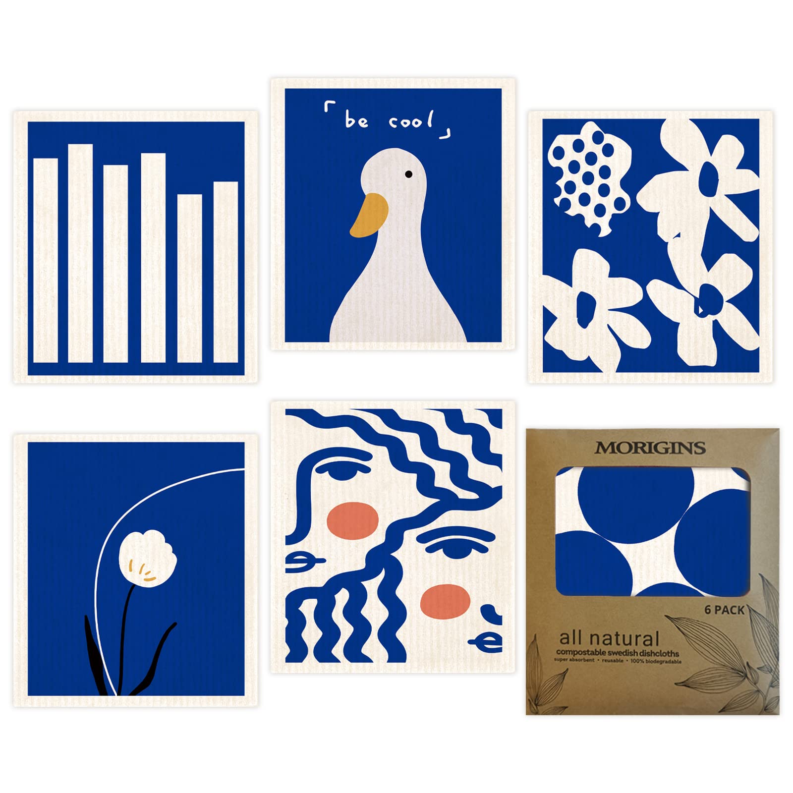 Morigins Blue Swedish Dishcloths For Kitchen 6 Pack Cellulose Sponge Cloths Non Scratch Reusable Paper Towels Biodegradable And Reusable Kitchen Dish Rags (Klein )