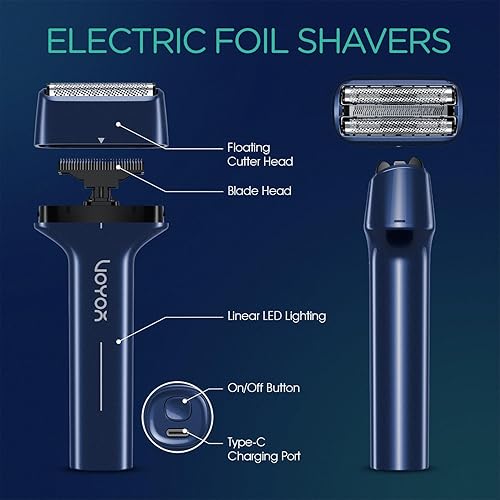 Miniatura 6 de VOYOR Afeitadora eléctrica de aluminio para hombres, afeitadora 3 en 1 para hombres con doble lámina de afeitado húmedo y seco, afeitado ligero de