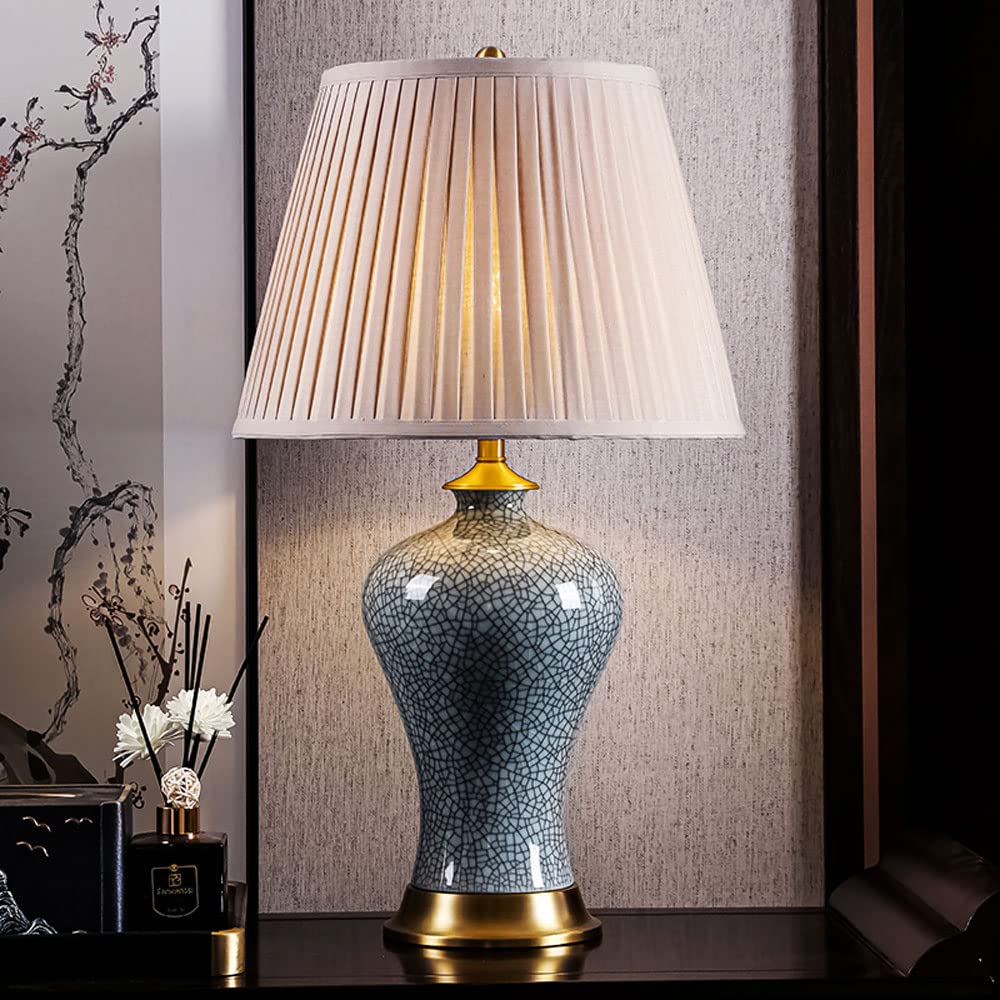 asdchZen Ceramic Table Lamp 20.4" Ice Crack Glazed Desk Decor Lamps Modern Contemporary Bedside Nightstand Lamp For Bedroom Living Room Table Lamps Desk Lamp-A-33 * 58Cm,C-30 * 52cm