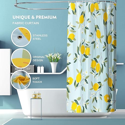 Miniatura 3 de Cortina de ducha de limón amarillo moderno, cortinas de ducha de tela de hojas de plantas para baño, cortina de ducha verde salvia, juego de