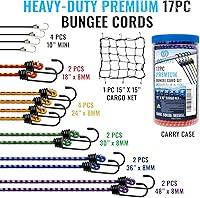 Vista 3 de GOEASY0312 Cuerdas Elásticas Premium de Servicio Pesado - 17 Piezas de Cuerdas Elásticas con Ganchos en un Frasco de Almacenamiento Incluye 10