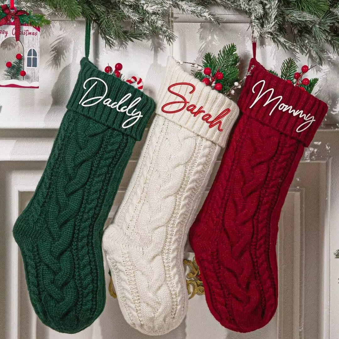 Calcetines Navidad Chimenea - 46cm Medias de Navidad con Nombre del Bordado para Colgar, Medias de Navidad Personalizadas, Idea Regalo para Decoracion Navidad Hogar, 4 Pieza