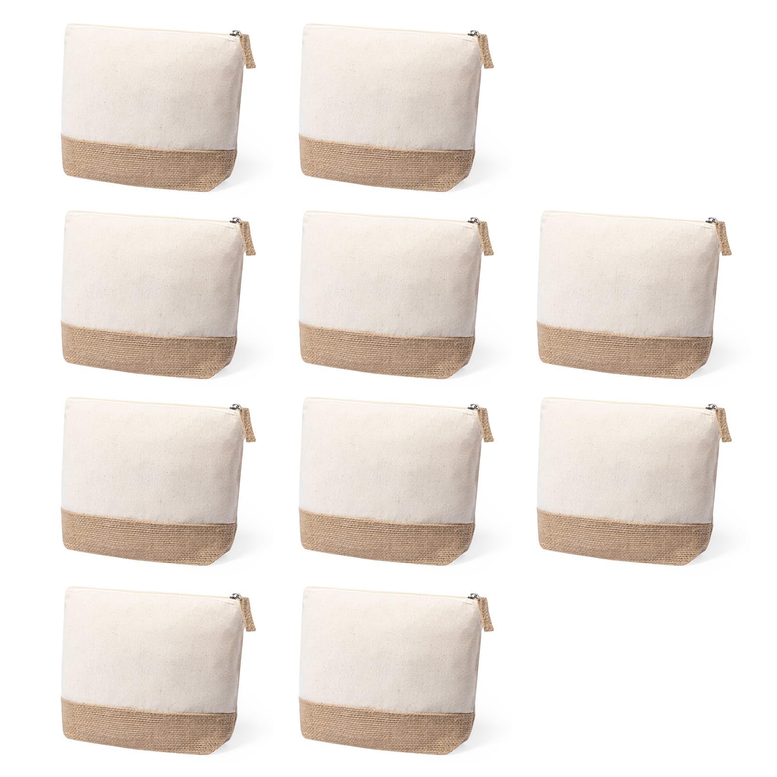Adri ADRI - 10 Neceser para Regalar, Bolsa con Cremallera de algodón y Yute para Pintar o Personalizar. 21.5 x 16.5 x 5 cm. Bolsas Neceser de Viaje, (Beig, 10)