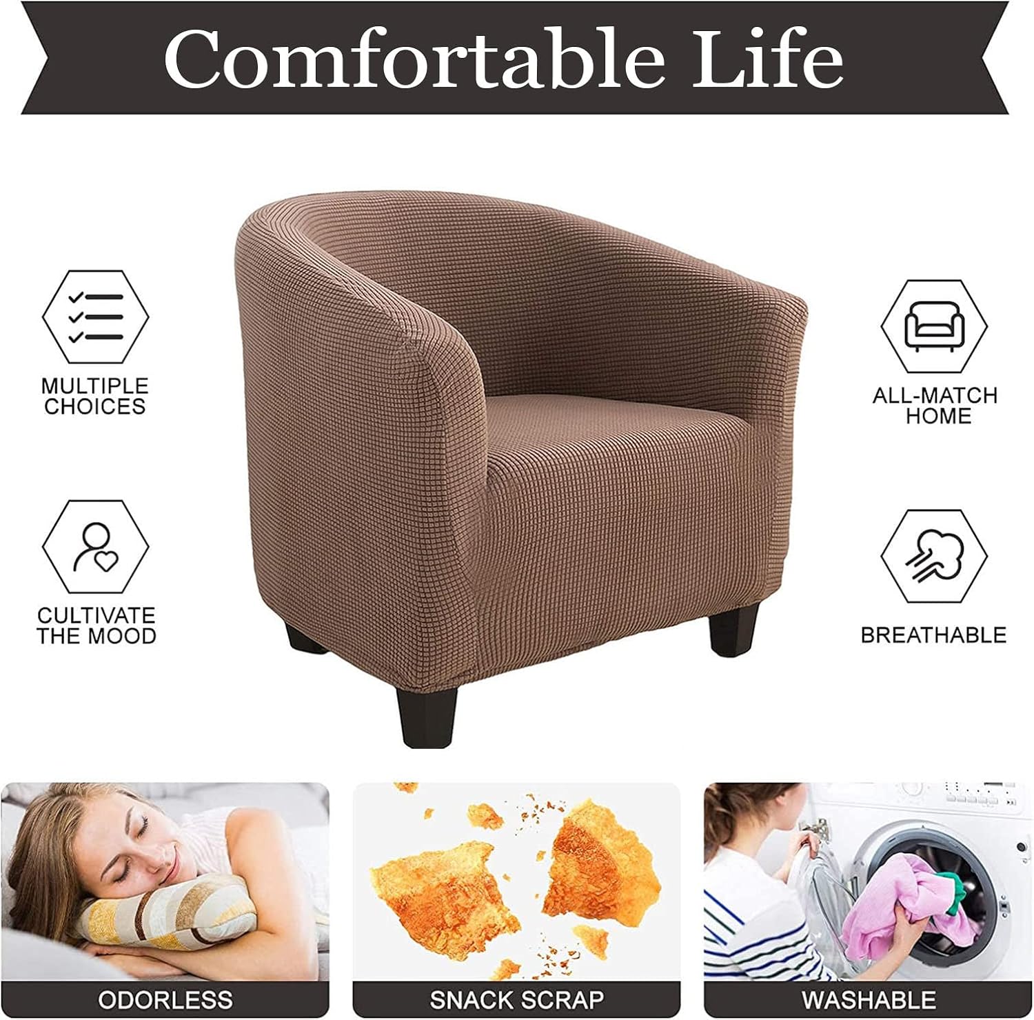 Stretch Jacquard Barrel Chair Cover Solid Color Club Chair Slipcover Washable Barrel Chair Cover Stylish Furniture Protector for Living Room Bedroom Office -Grey-A