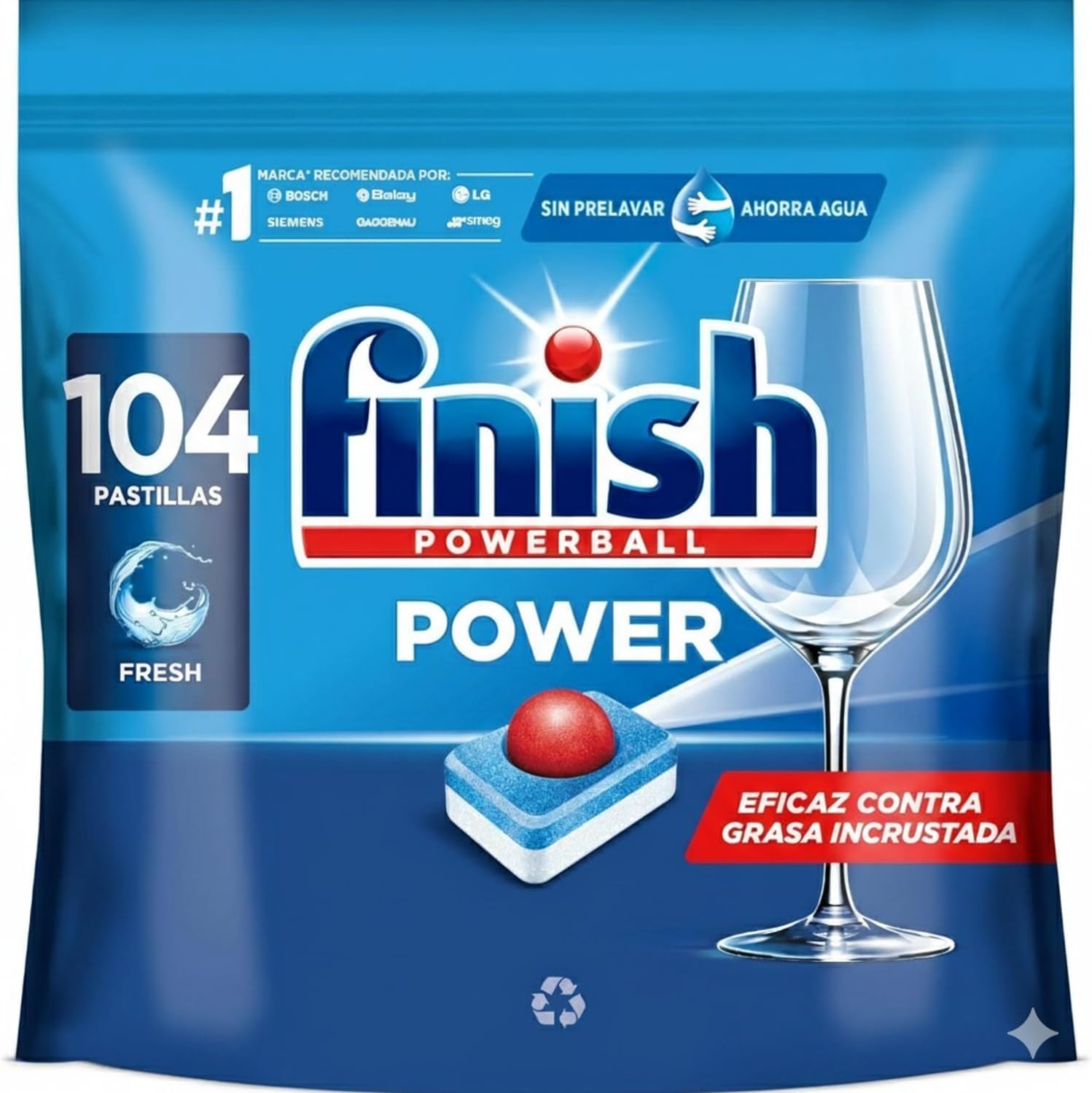 Finish Powerball Power All in 1 Pastillas para el lavavajillas todo en 1-4 Packs ahorro de 104 pastillas - 416 Pastillas