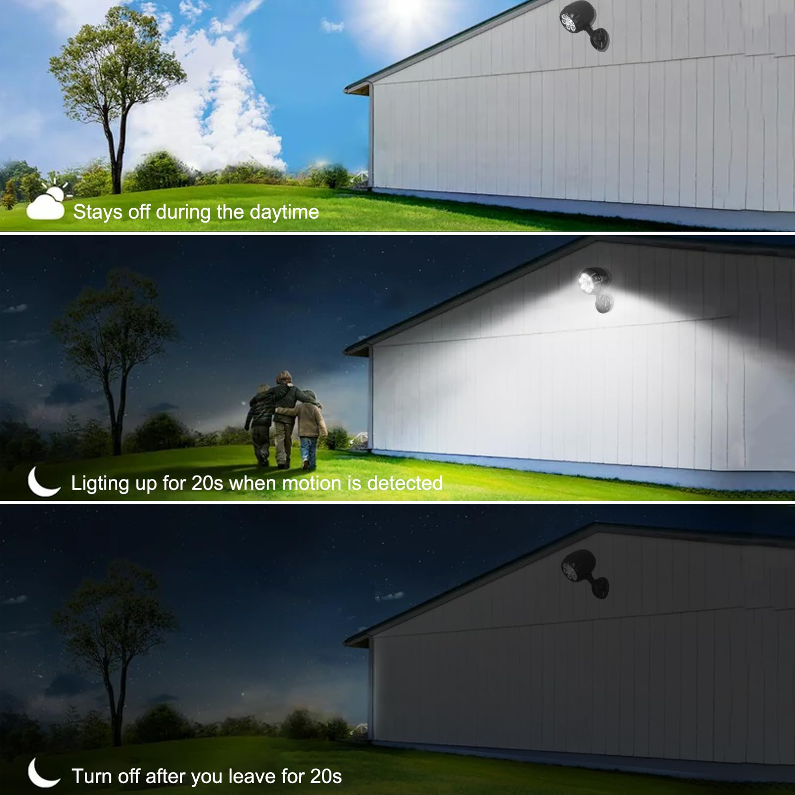 YoungPower Lot de 2 lampes d'extérieur à mouvement à piles, 6 LED, 800 lumens, éclairage mural, activation nocturne, spot de sécurité pour porche extérieur, couloir, poubelle, escaliers