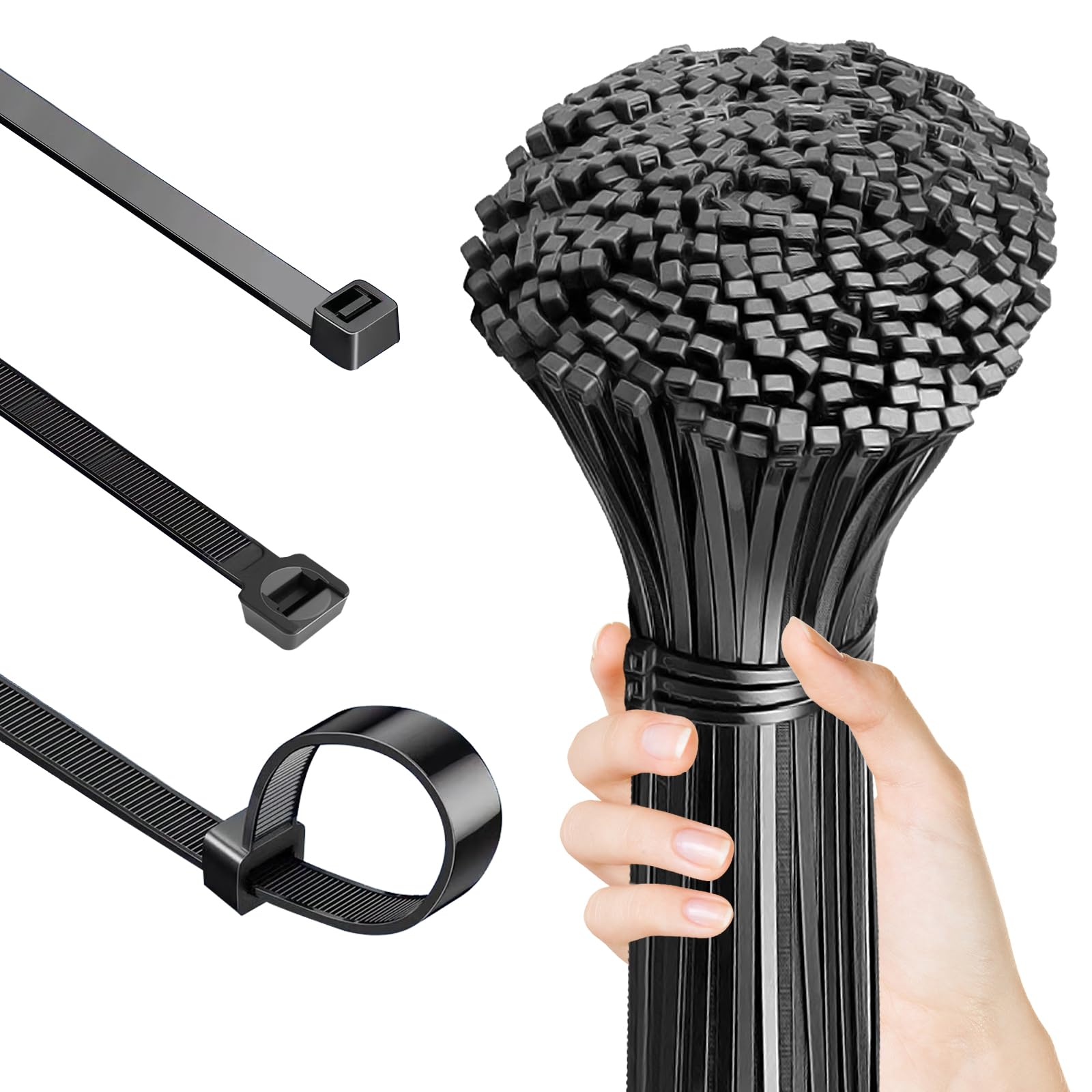 100 Pcs Black Cable Ties Long Zip Ties Outdoor, 450 x 10 mm Reusable Heavy Duty Wire Tiesset, Strong UV Resistant Cable Tie Wraps Set for Indoor Outdoor Use