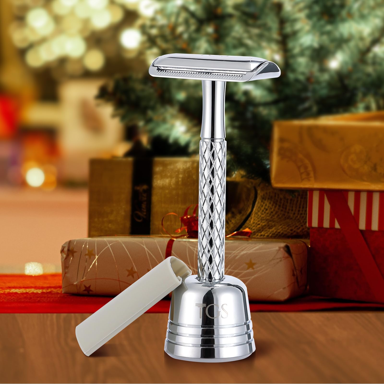Maquinilla de afeitar de seguridad de doble filo para hombres con soporte y cubierta de silicona, maquinilla de afeitar de seguridad de una sola hoja de metal duradera ecológica 3
