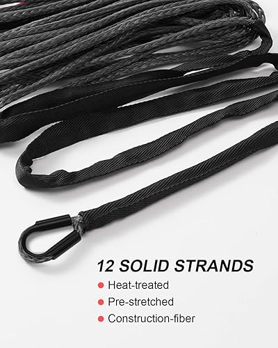 Miniatura 4 de Kolvoii Kit de cuerda de cabrestante sintética, cable de cabrestante de 14 pulgadas x 50 pies, 8500 libras con gancho de acero, funda protectora y