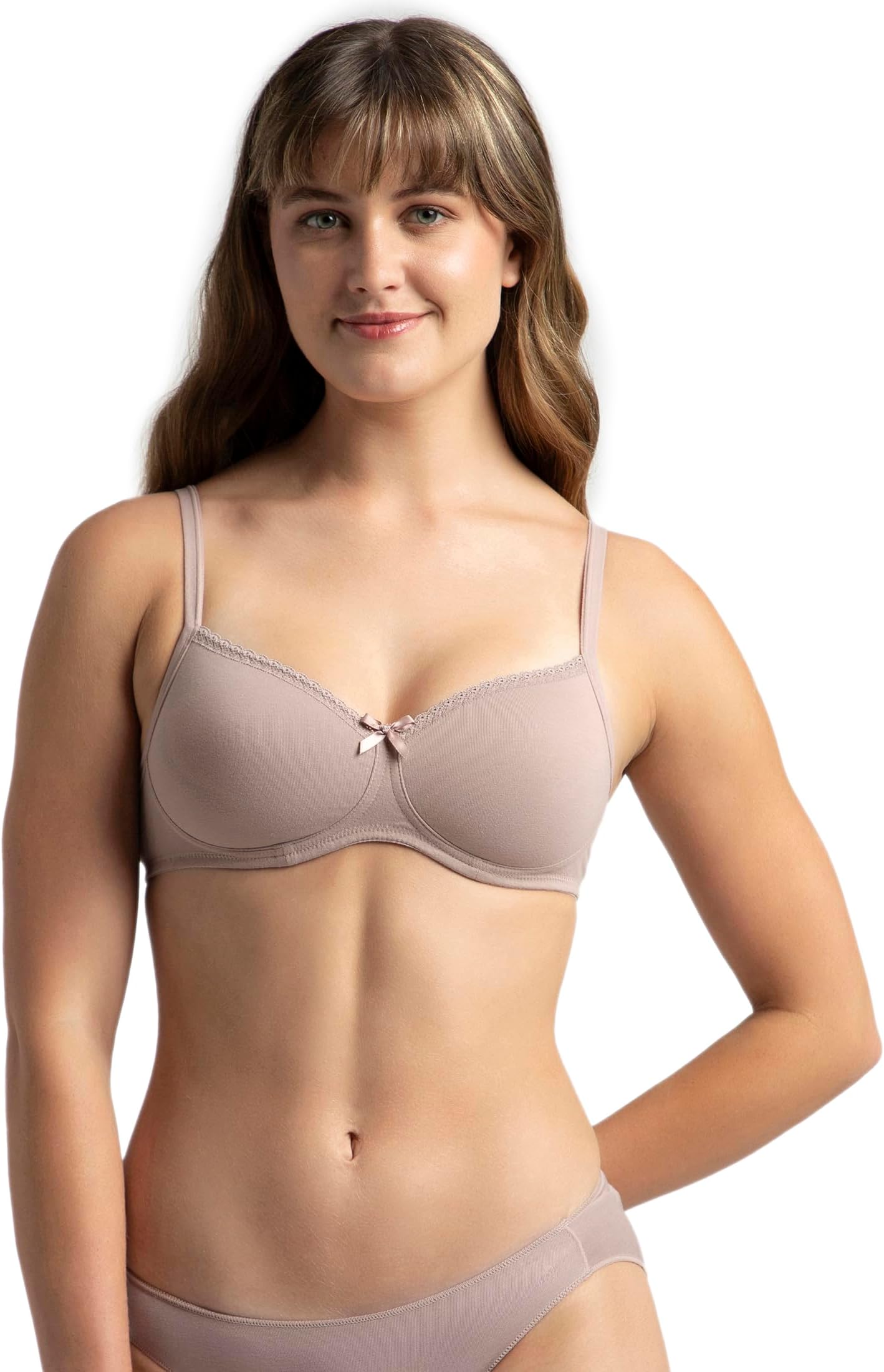 FE23 Women's Wirefree Padded Super Combed Cotton Elastane Stretch Medium Coverage Multiway Styling T-Shirt Bra with Detachable Straps