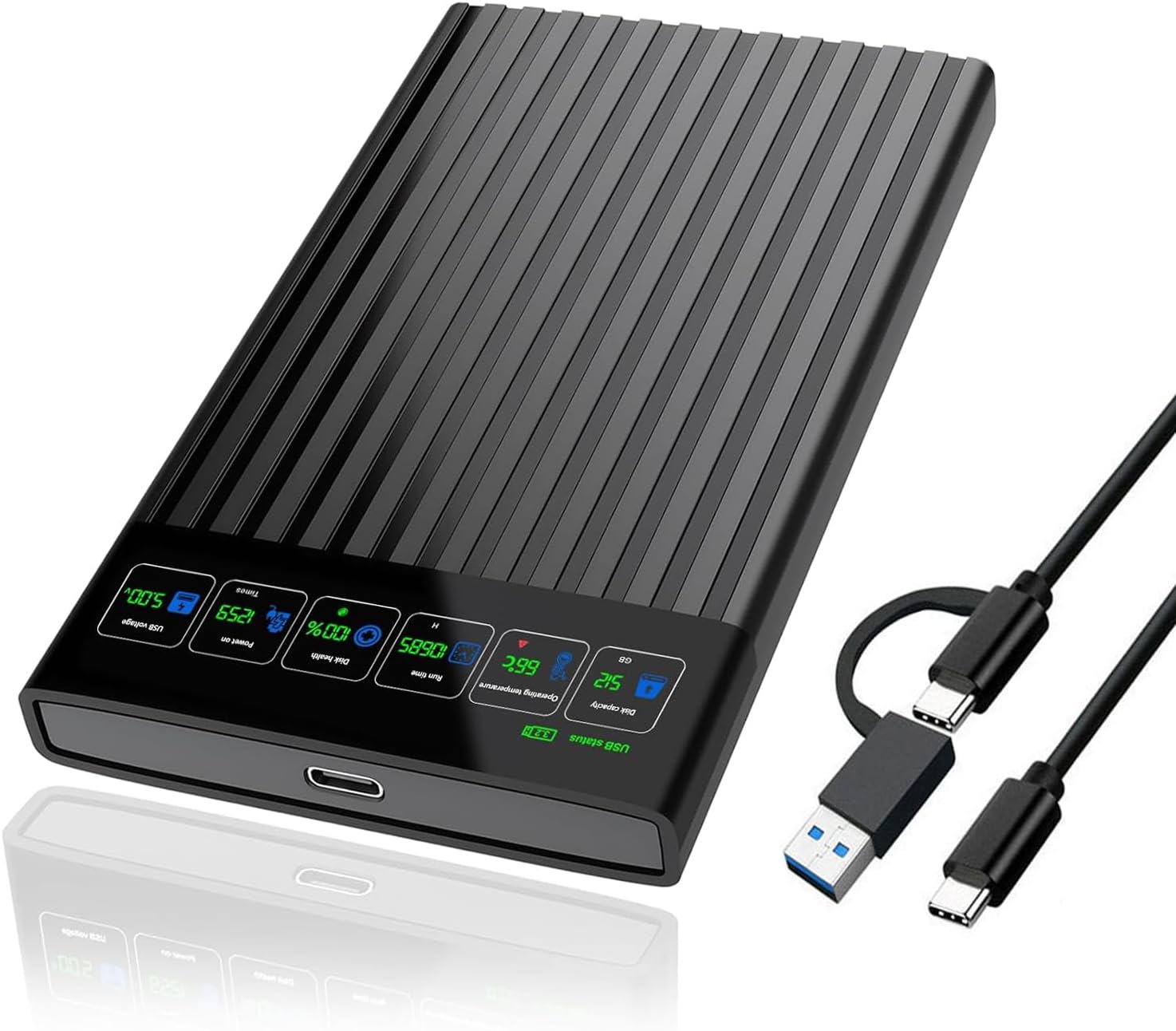 2.5'' 1TB Portable External Hard Drive with LCD Display HD Screen USB3.1/3.2 Type C HDD Storage for PC, Desktop, Laptop, Mac OS, Xbox One, PS4, PS5