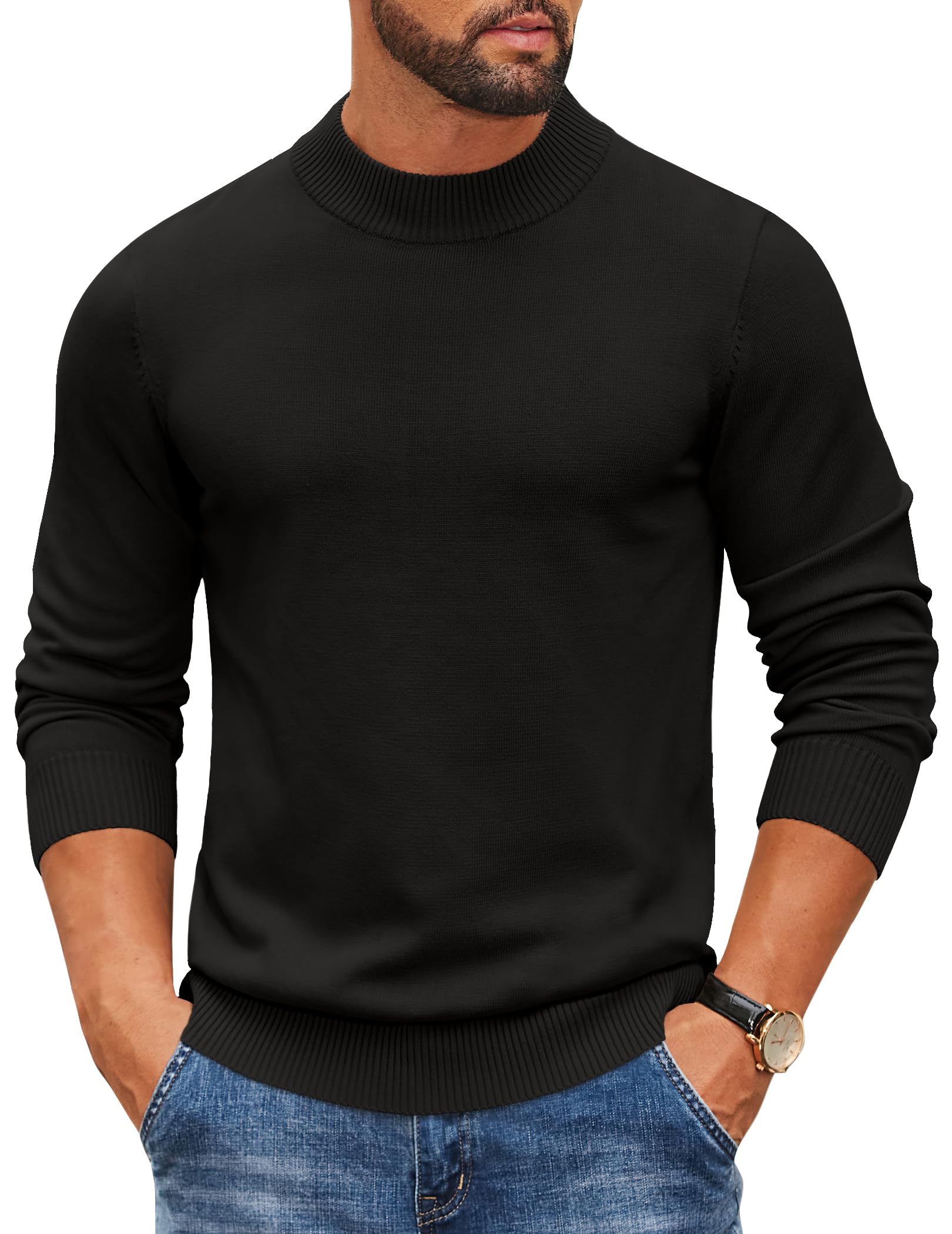 COOFANDY Herren Pullover Rundhals Strickpullover Rollkragenpullover Rollkragenshirt Langarm Gestrickt Mock Turtleneck Sweater