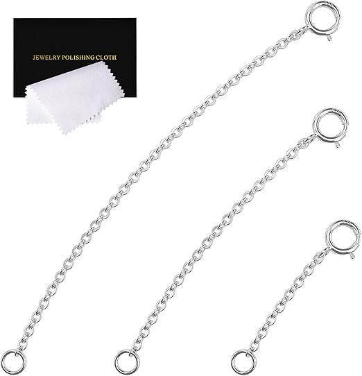 3 Pcs 925 Sterling Silver Necklace Extender Silver Chain Extenders for Necklaces Bracelet Bracelet Anklet Jewelry Extension for Women, 3 Piece Set (1, 2, 3 Inches)