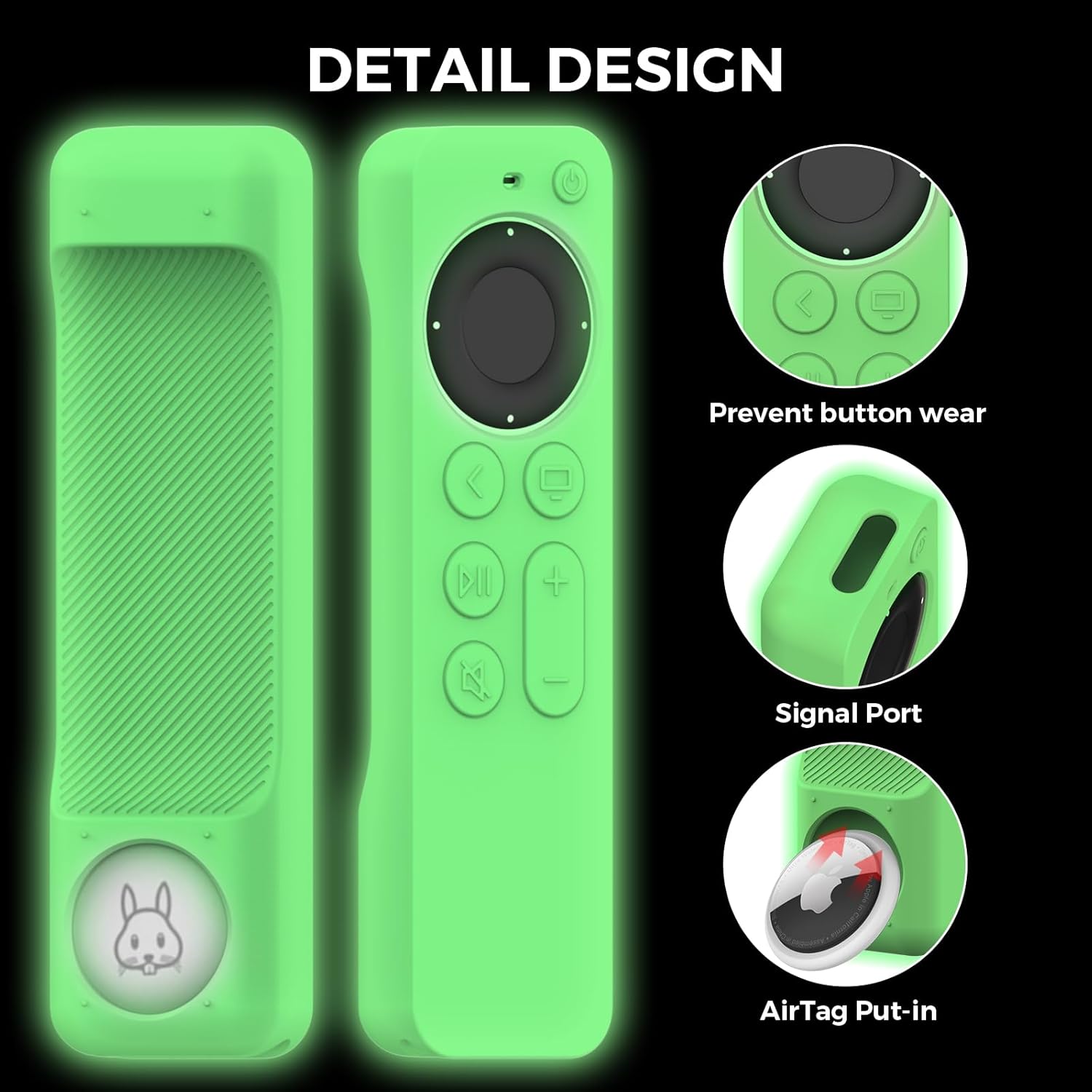AHASTYLE Portable Electronic Device Cover for 2022 Apple TV 4K HD Siri Remote 3rd Generation, Glow Green Case with AirTag Holder and Anti-Slip Hand Strap image 3 of 7 B0C9TK7BSY