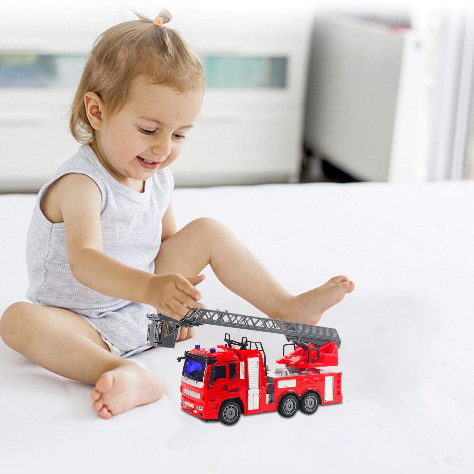 Camión Bomberos - Autobomba Teledirigido | Escalera con Lanza, Luces Parpadeantes, Acción Bump-N-Go, Vehículo Eléctrico, Regalo Cumpleaños Niños 3-8 Años