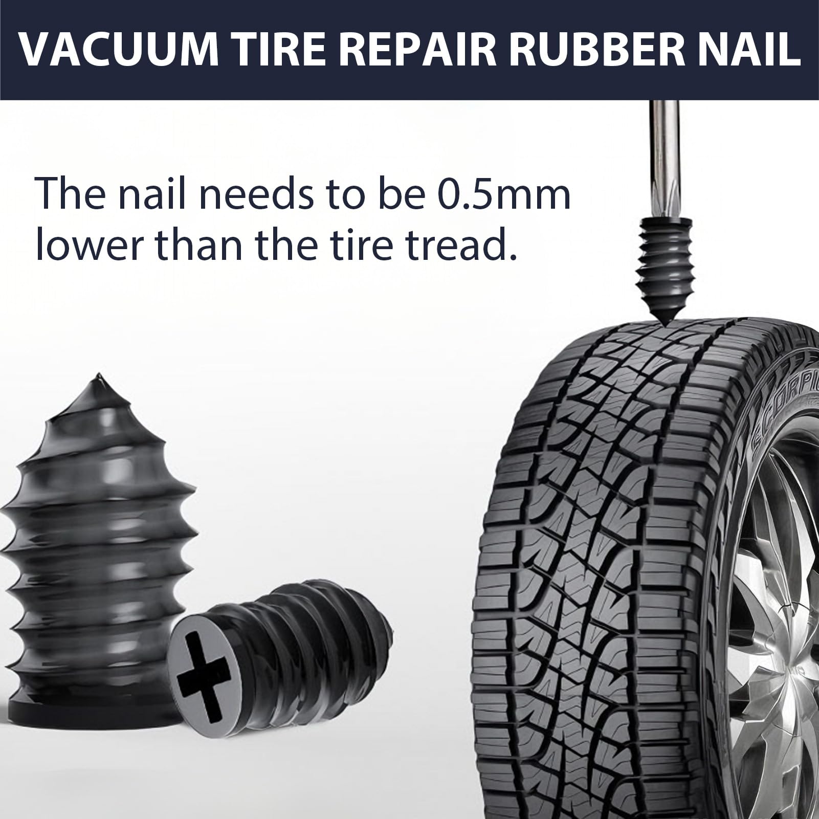 50 Pieces Car Puncture Repair Kit, Rubber Nails for Vacuum Tires with Screwdriver, Tyre Repair for Car, Motorcycle, Bicycle, Truck (25S + 25L) — view 4