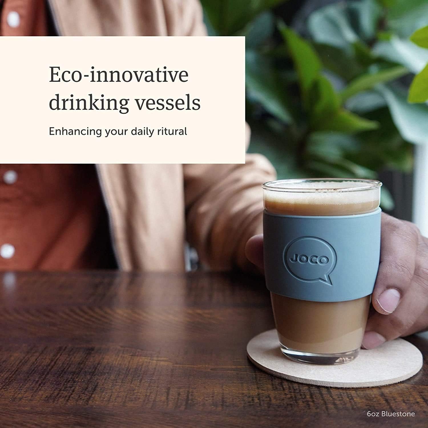 JOCO Cup 12oz - Eco-innovative Borosilicate Glass Reusable Classic Cup - (BlueStone) 12 oz BlueStone