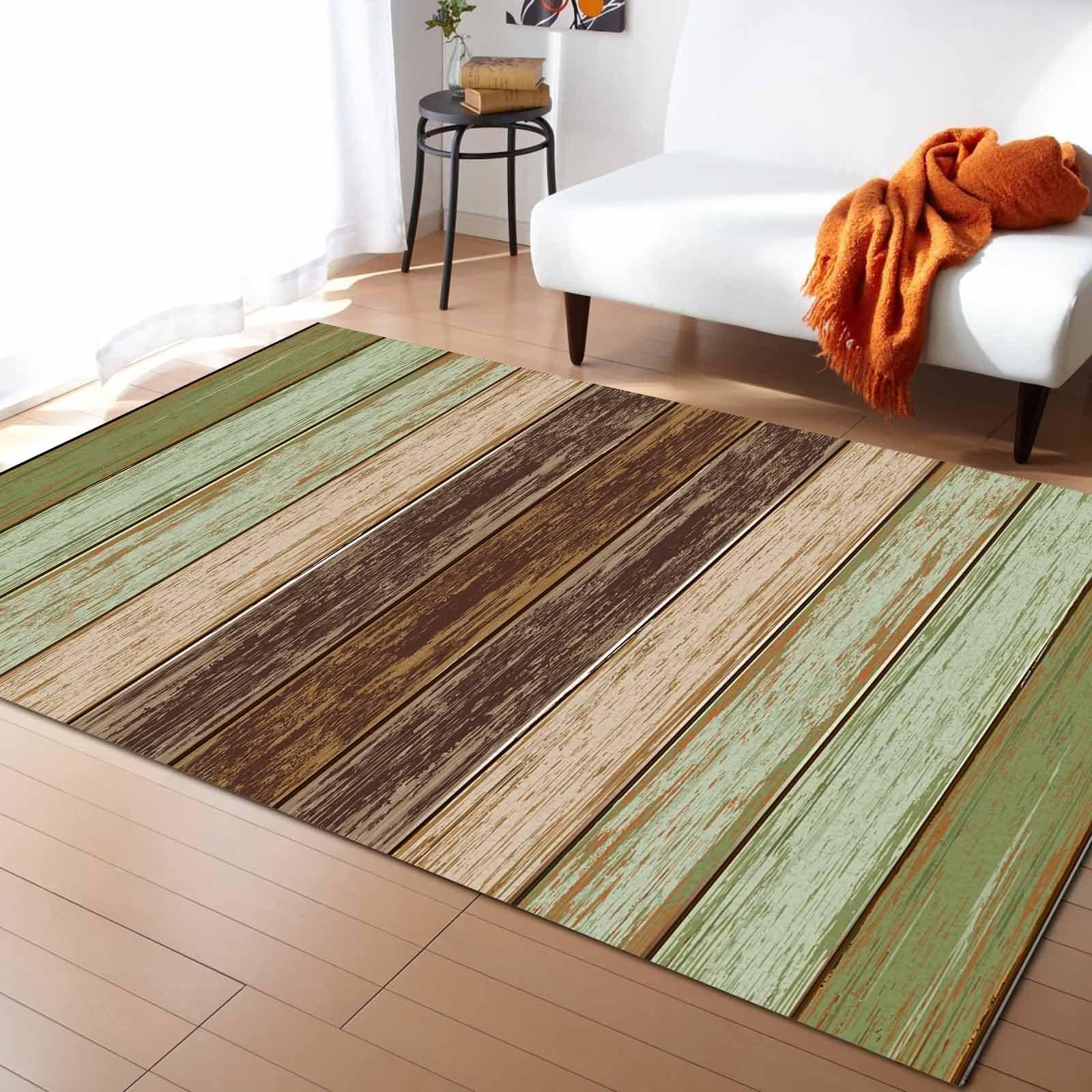 Tapis style rustique vintage effet bois pour un salon élégant