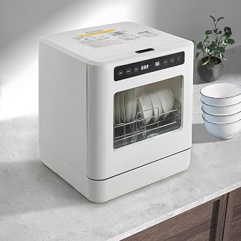 6L كونترتوب غسالة صحون، المحمولة البسيطة 3 في 1 غسالة صحون المدمجة، 800 W 110 V الذكية التي تعمل باللمس التحكم غسالة صحون للمنازل الصغيرة 6 L الأبيض