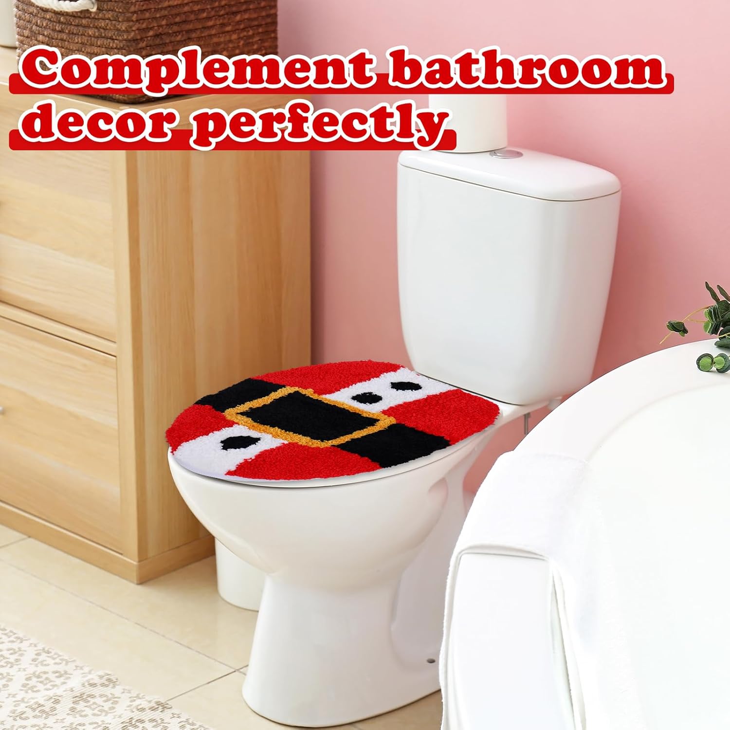 FYSUIMU 2 Pcs Christmas Toilet Seat Cover Funny Snowman Santa Belt Soft Toilet Lid Cover with Adjustable Rubber Backing for Bathroom Xmas Winter Holiday Party Decoration