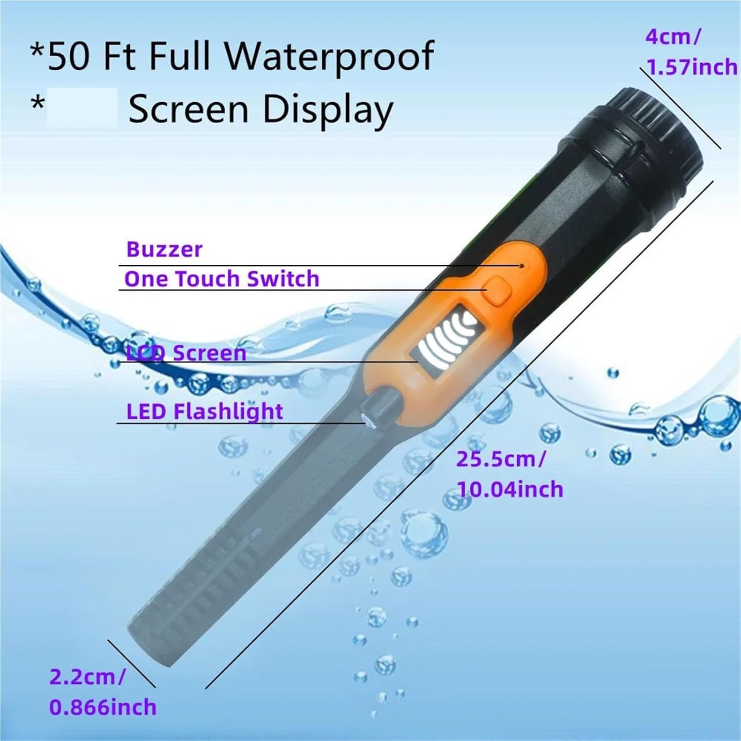 壁面金属探知機、 完全防水ピンポインター金属探知機ディスプレイ付き高感度水中ピンポインター、3モードポータブルピンポイント(Blac